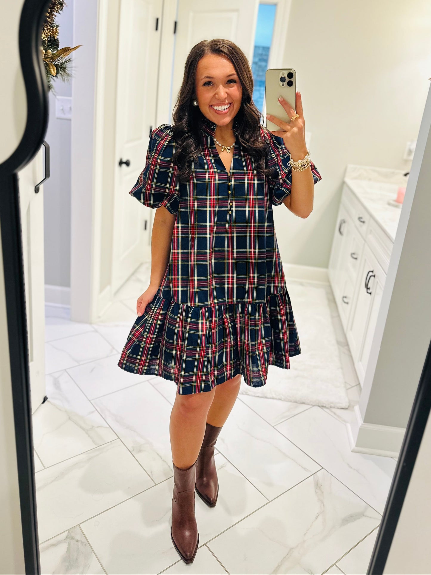 The Carol Navy Holiday Plaid Dress