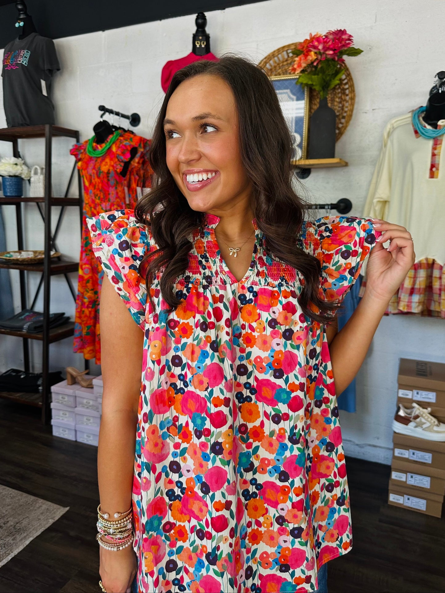 The Keli Floral Ruffle Sleeve Top