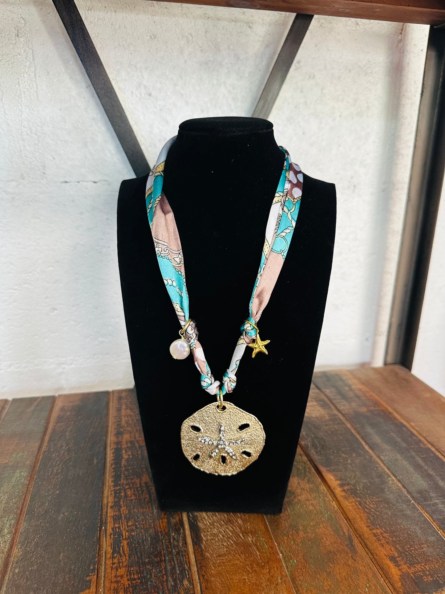 Coastal Blues Silk Scarf Necklace