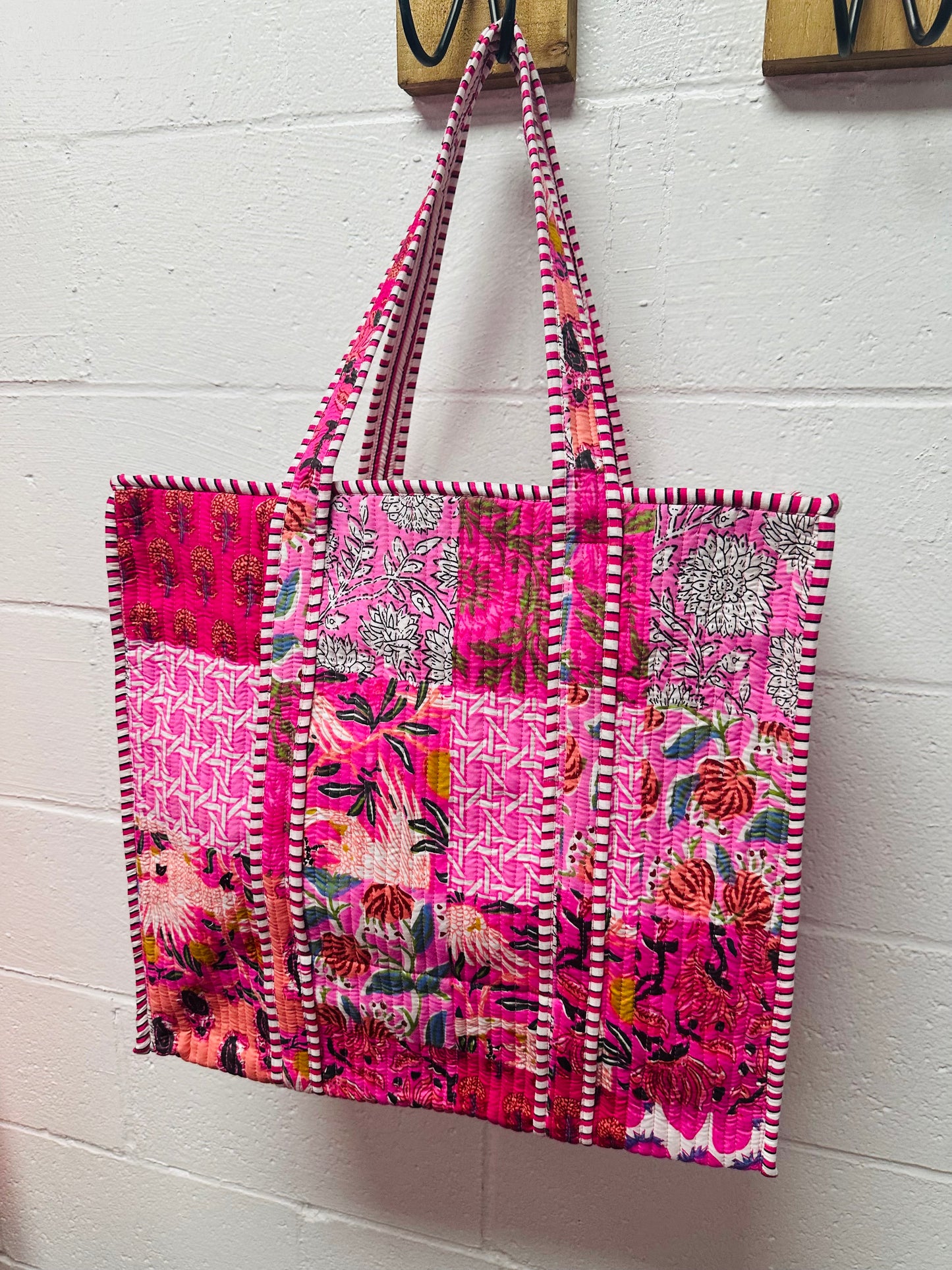 The Rose Pink Patchwork Quilted Tote Bag
