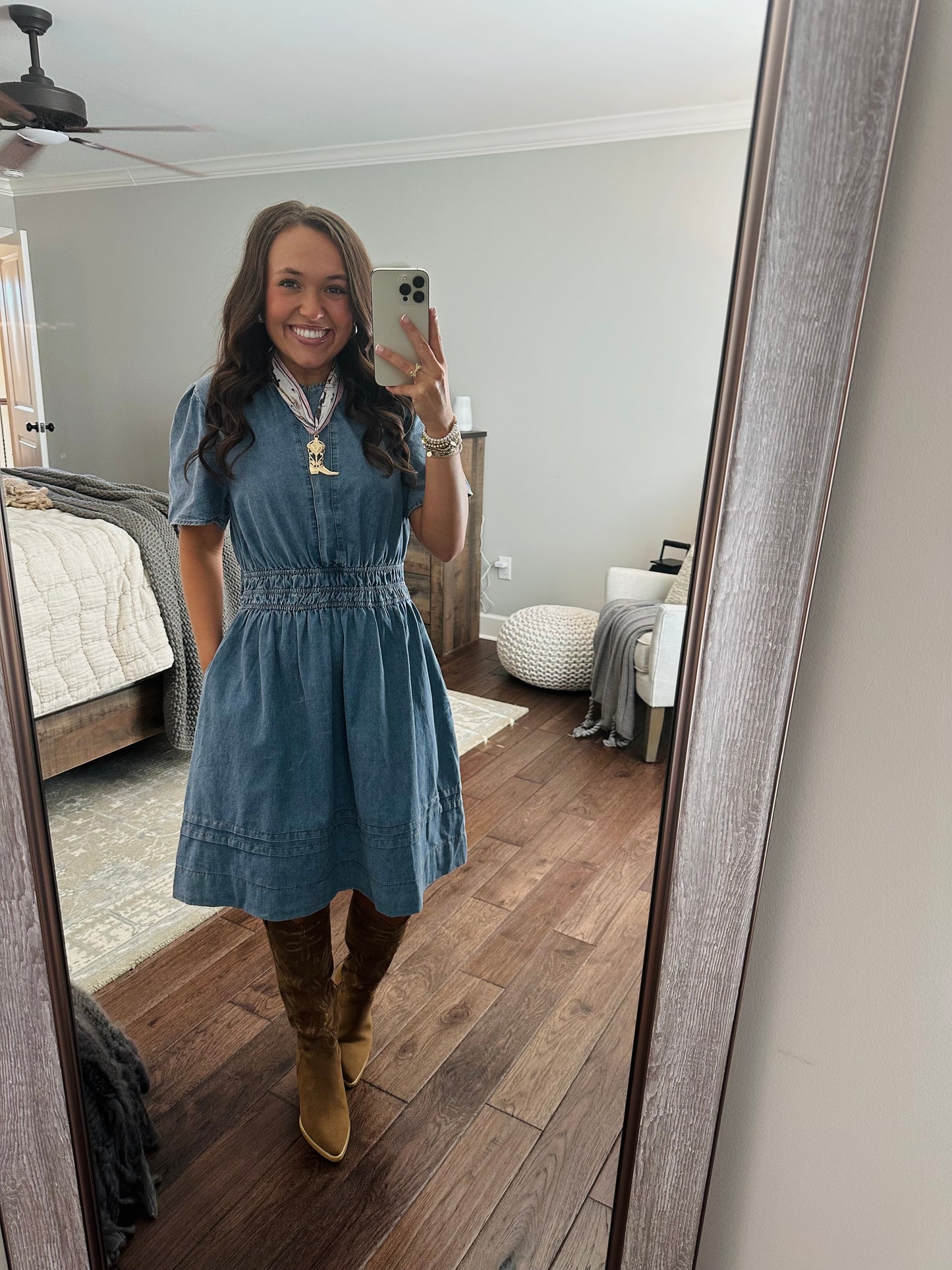 The Cheyenne Smocked Waist Denim Dress