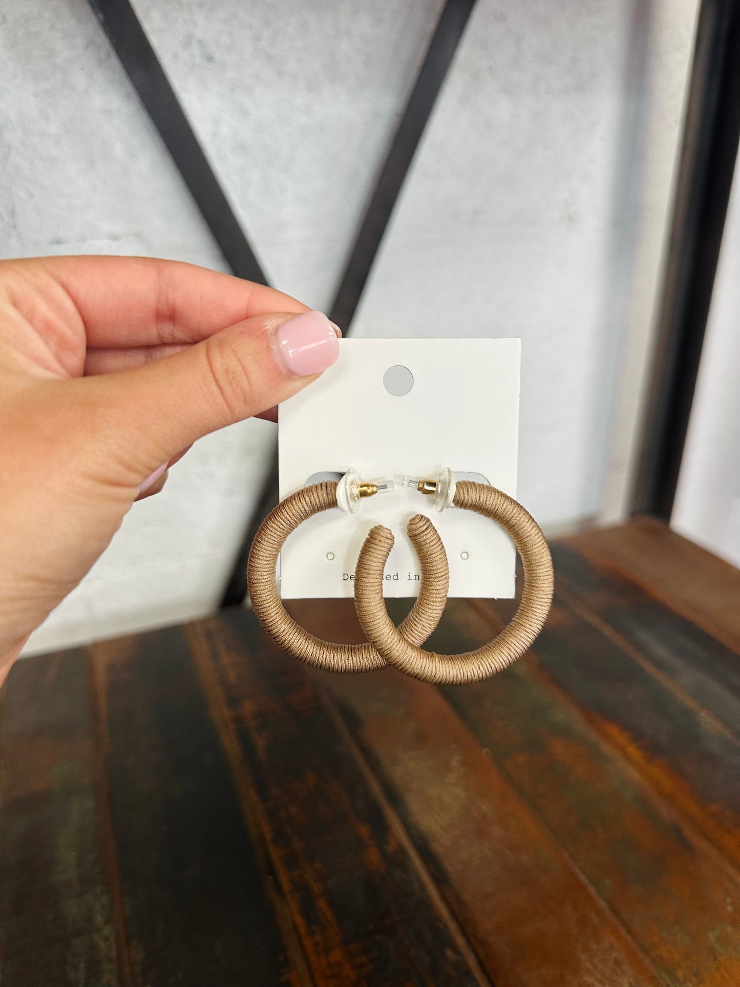 Tan Thread Hoops