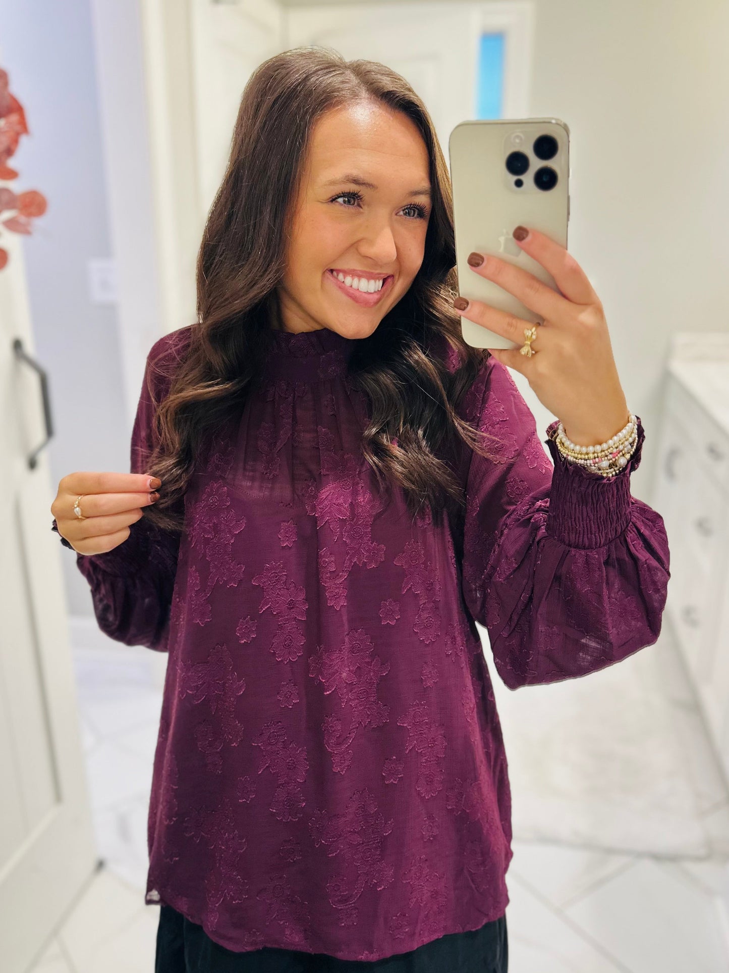 The Ava Plum Floral Jacquard Top