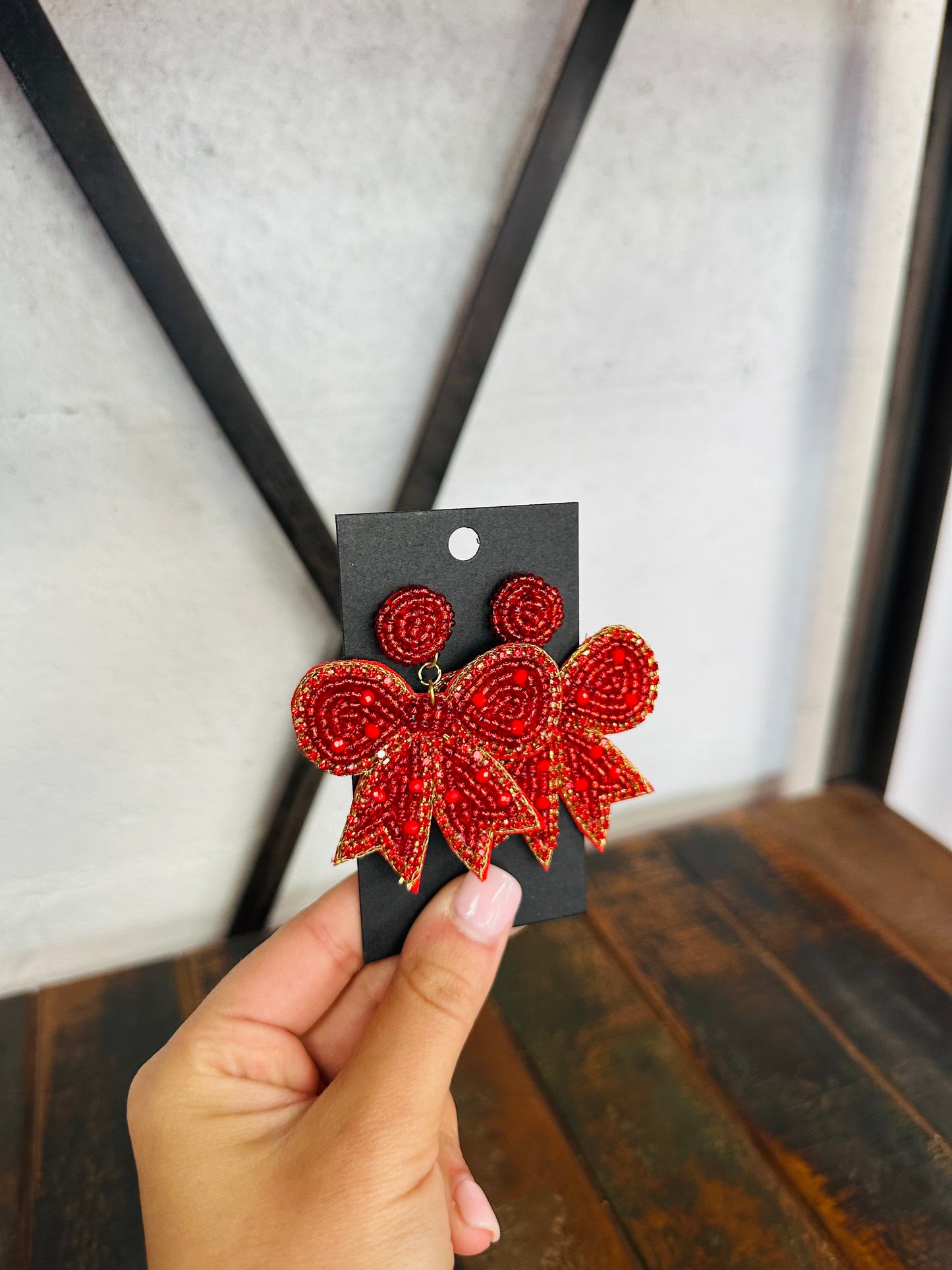 Red Beaded Bow Earring