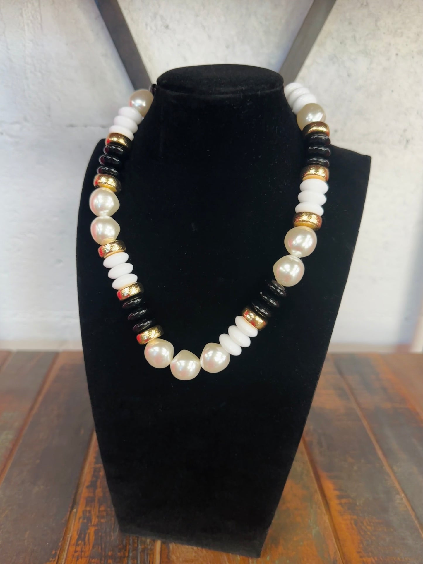 Black + Gold Pearl Bead Necklace