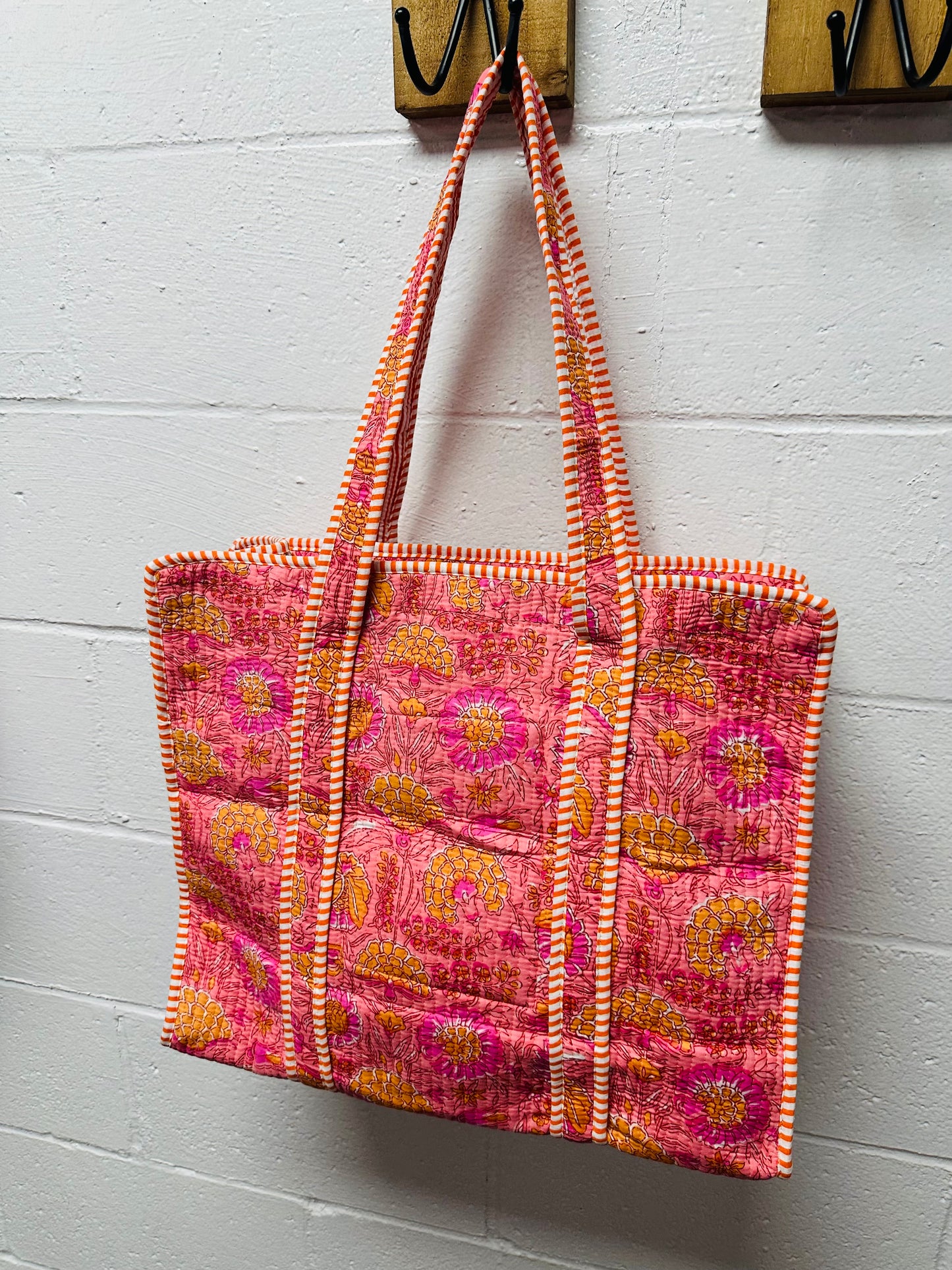 The Orange Oasis Floral Quilted Tote Bag