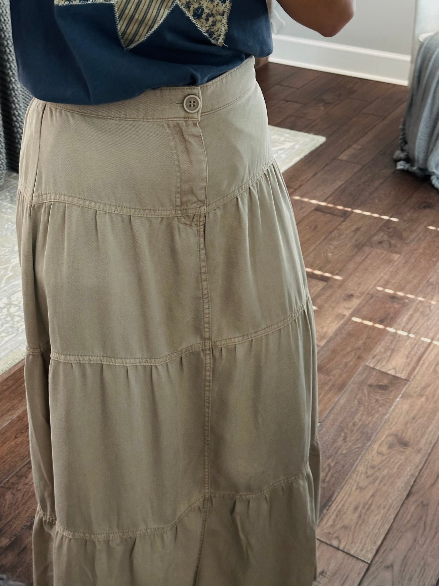 The Taupe High Rise Tiered Maxi Skirt