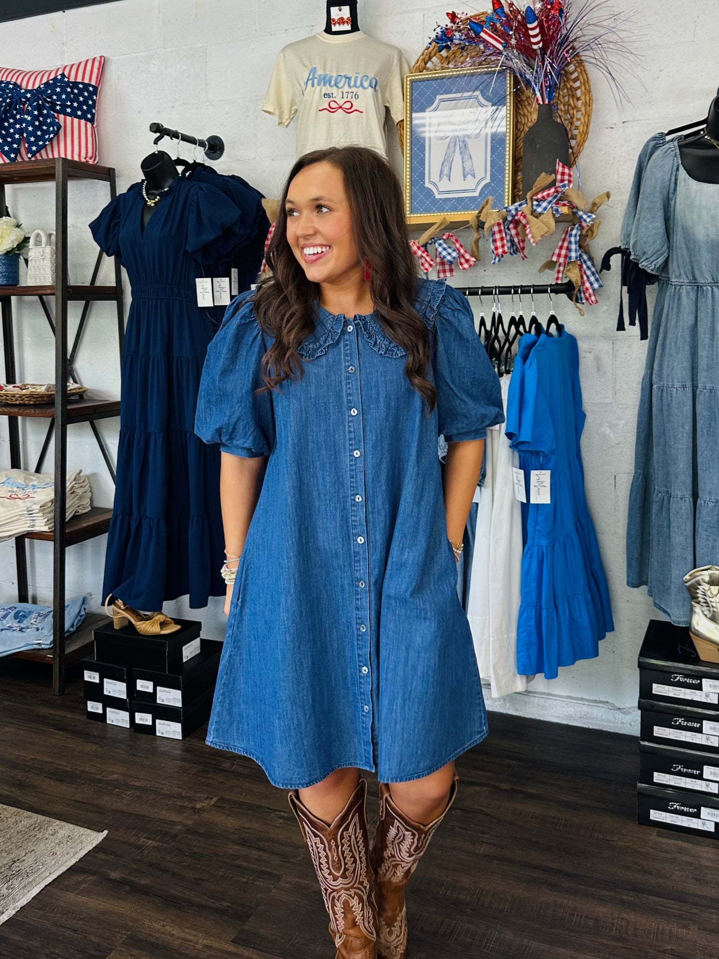 The Magnolia Mae Denim Collar Button Dress