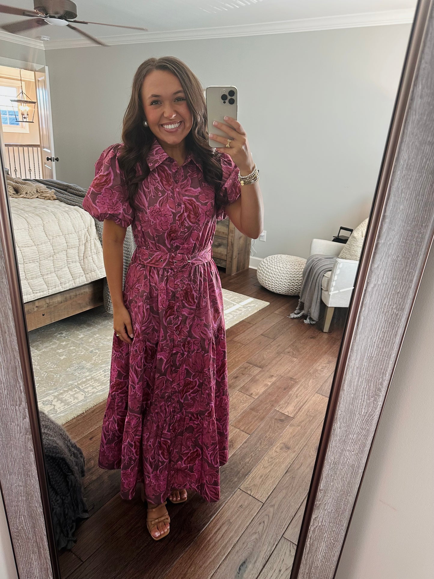 The Danyale Rosy Brown Floral Midi Dress