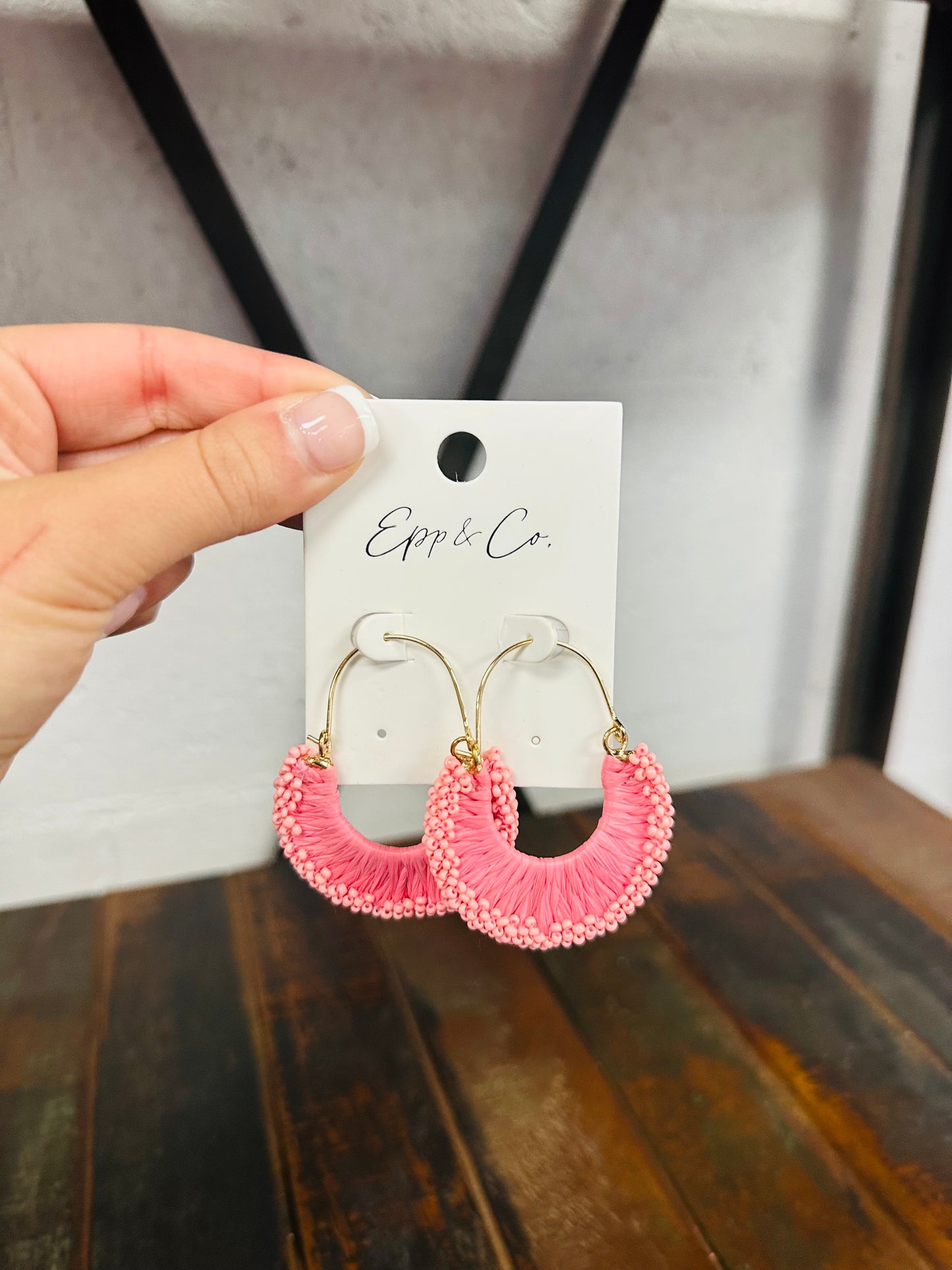 Pink Raffia & Bead Drop Earring