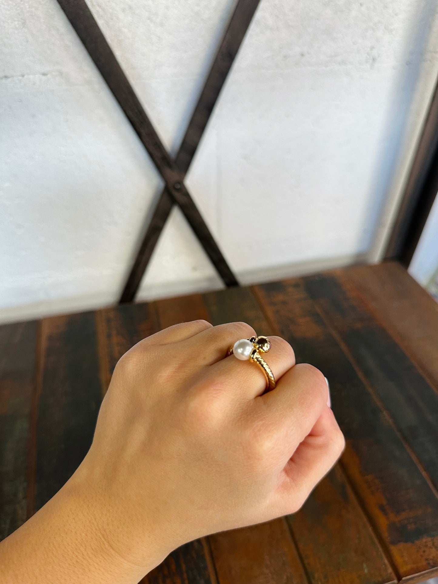 Pearl & Ball End Open Ring
