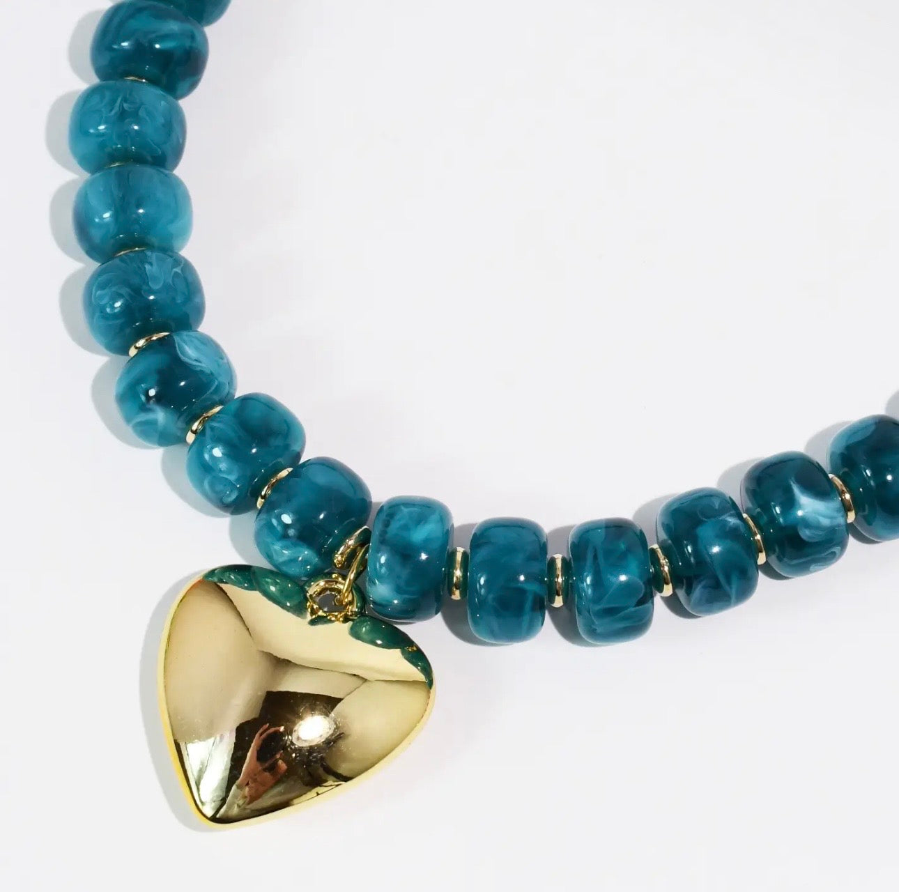 The Teal Beaded Heart Pendant Necklace