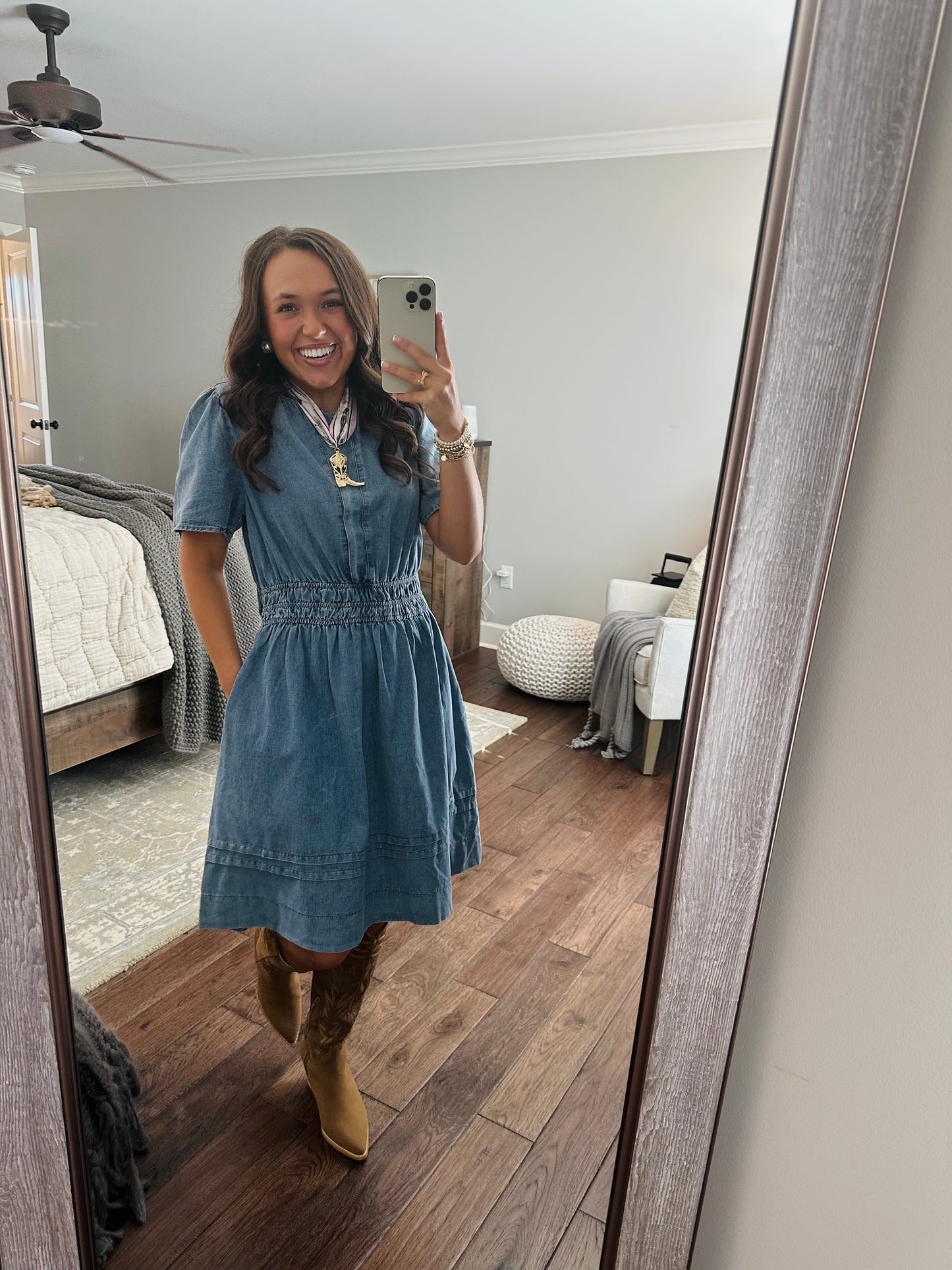 The Cheyenne Smocked Waist Denim Dress