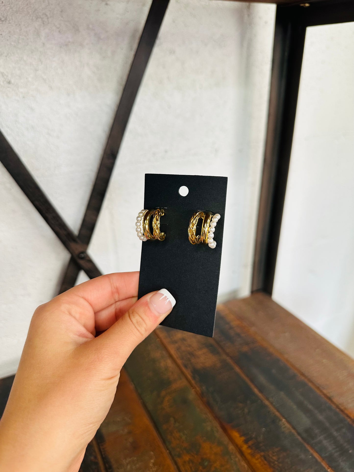 Triple Pearl Hoop Earrings