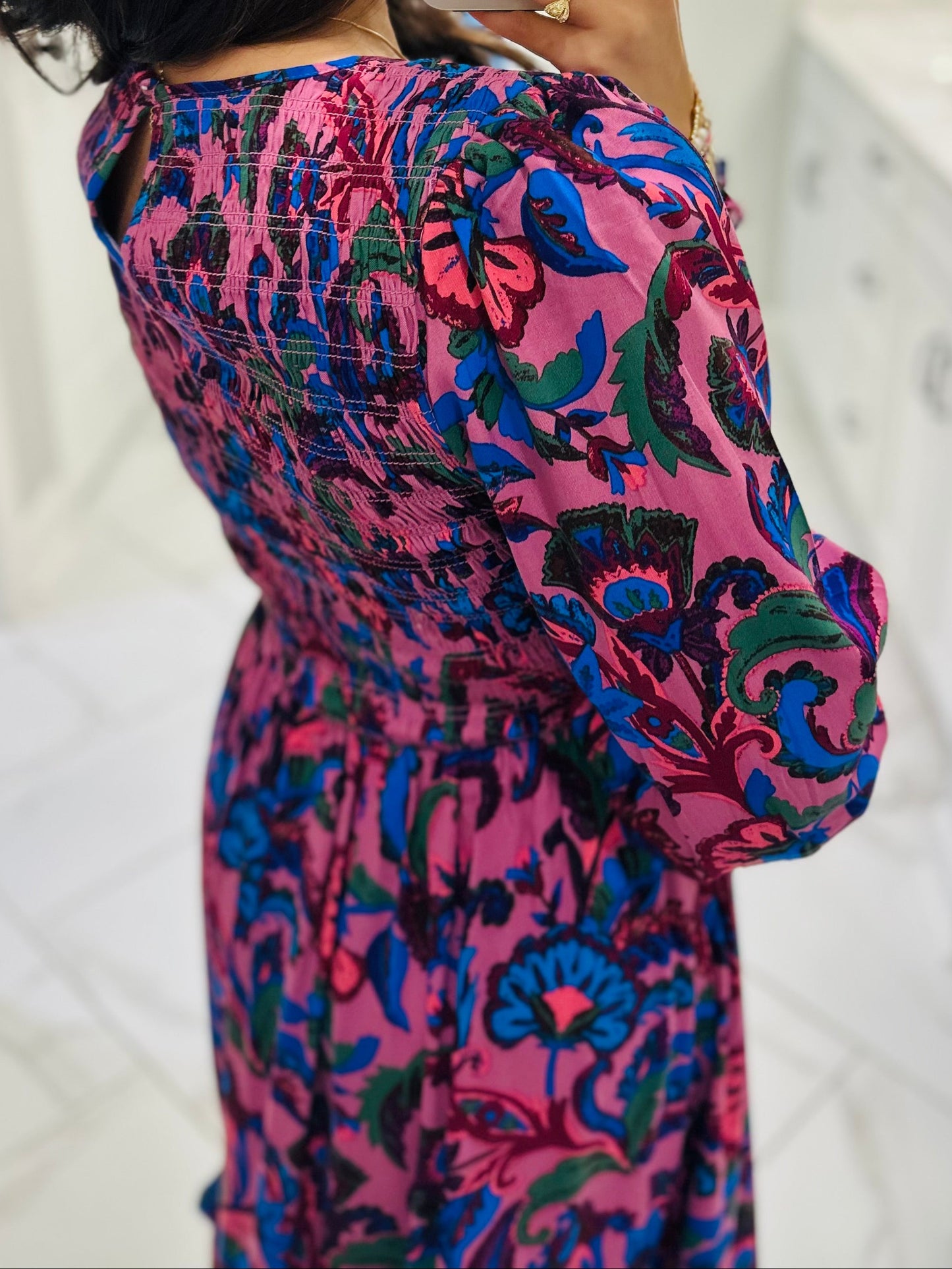 The Val Mauve Floral Smocked Maxi Dress