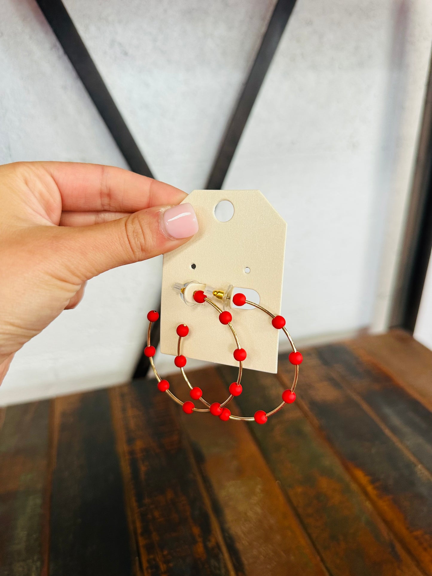 Red & Gold Beaded Hoop Earring