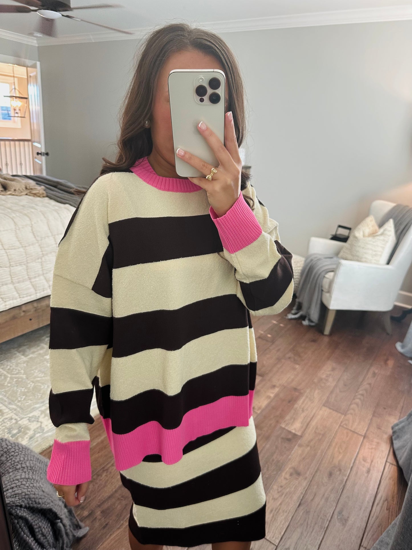 The Everlee Pink + Cream Striped Knit Sweater Top