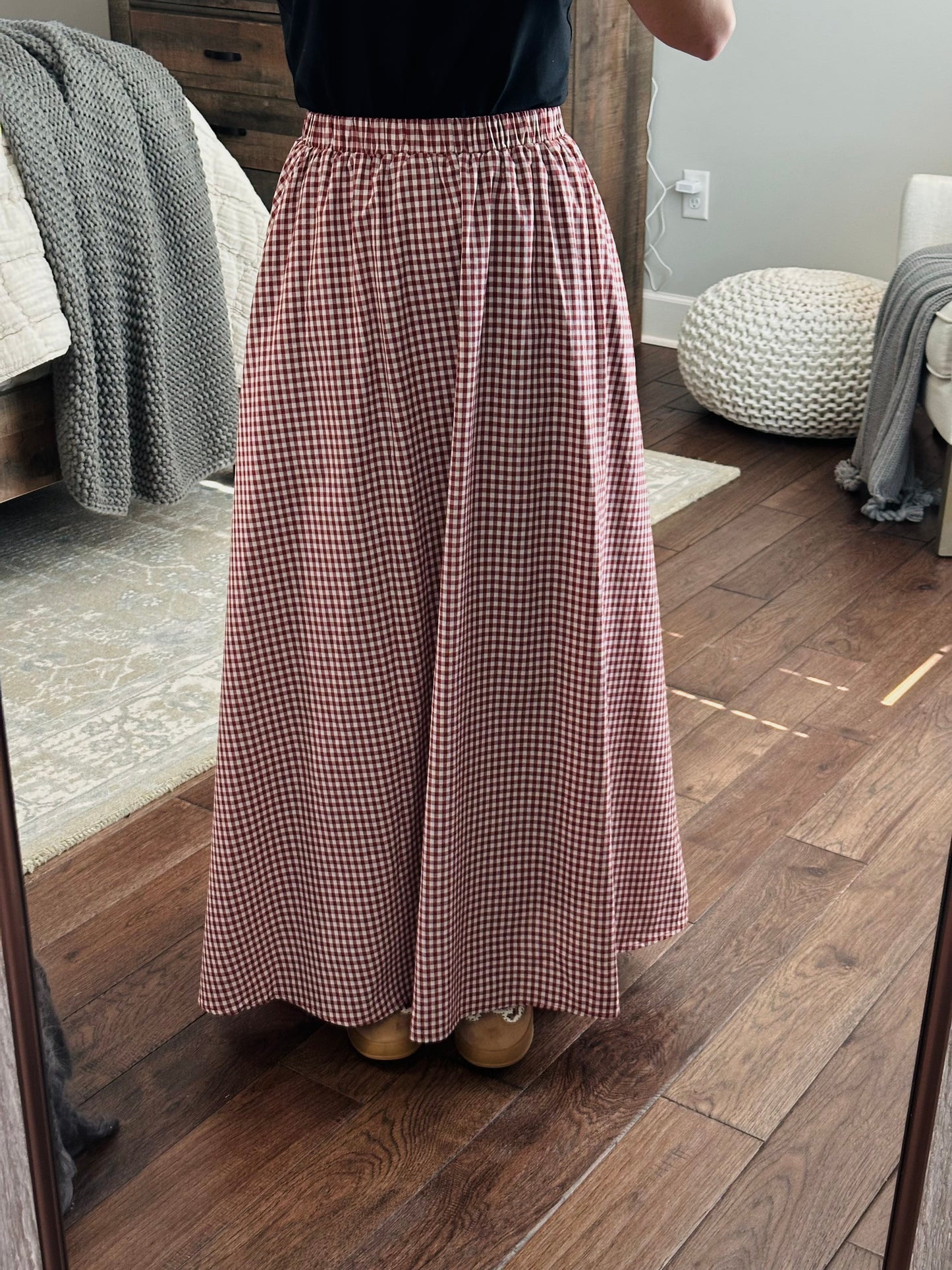 The Flynn Crimson Gingham Maxi Skirt