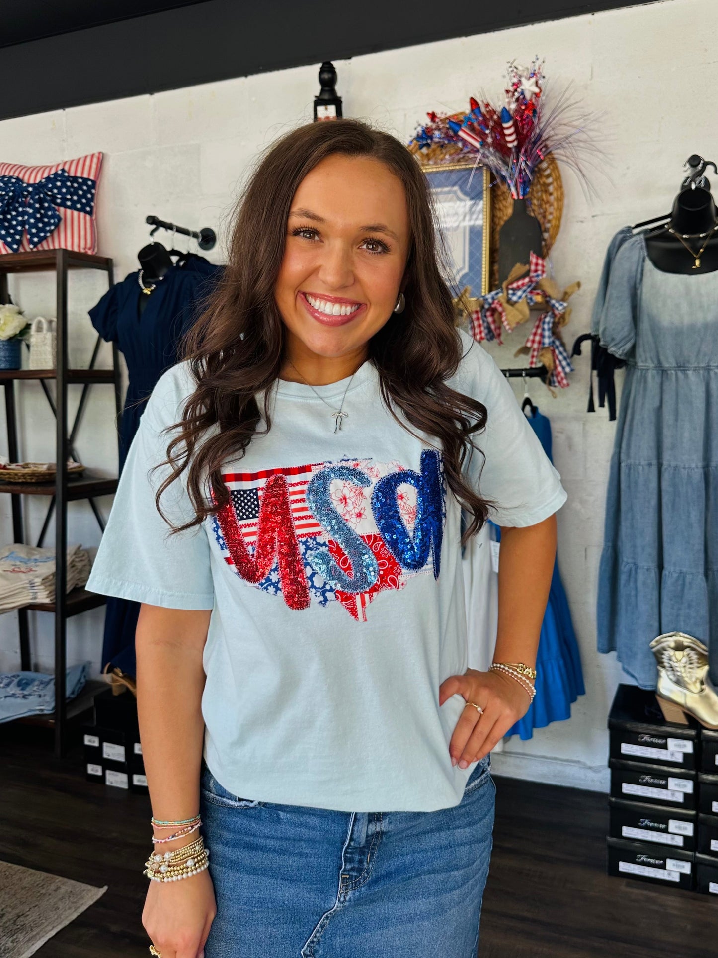 The Patchwork USA Sequin Embroidered Tee
