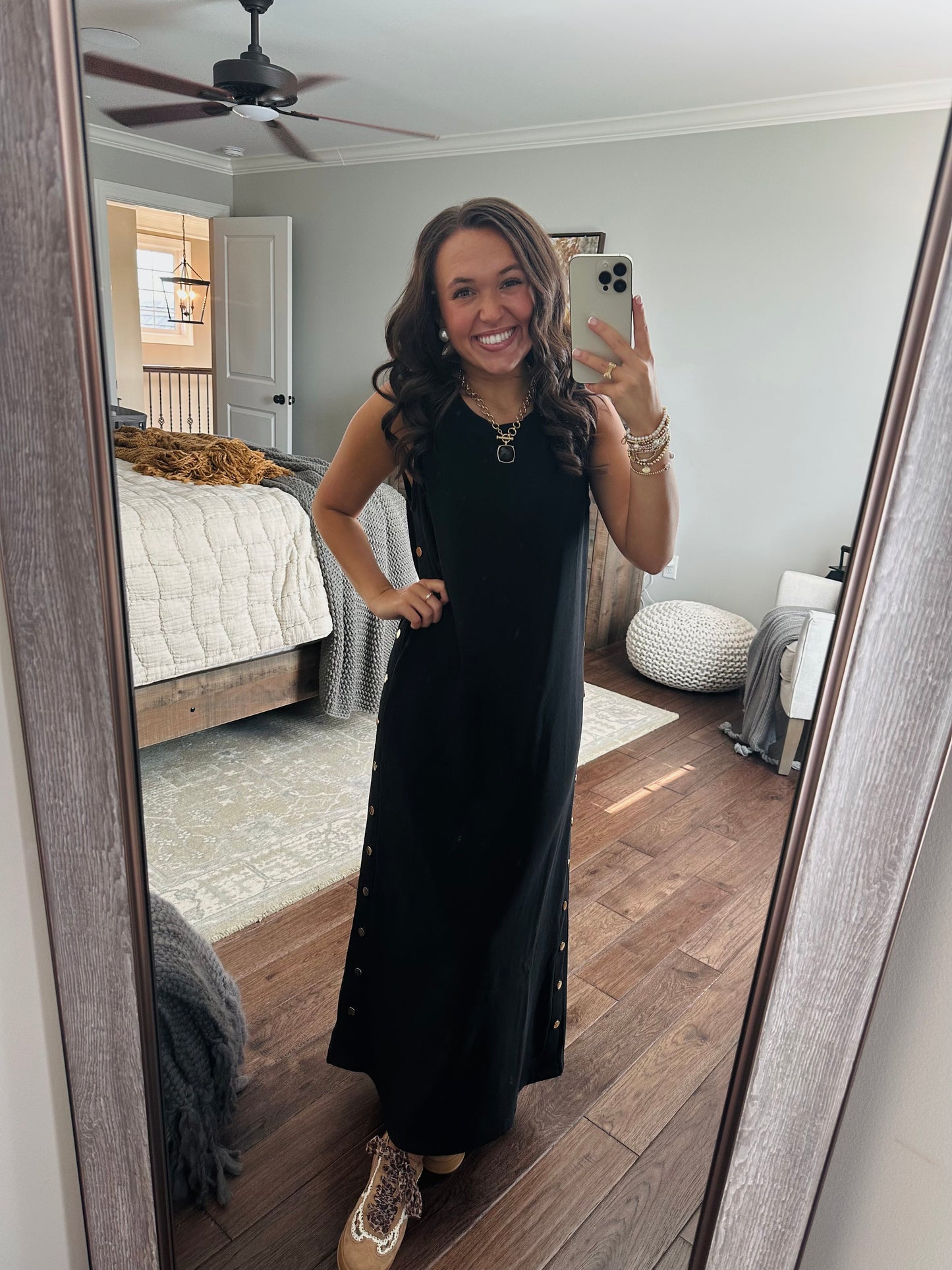 The Brooke Black Ribbed Midi Dress