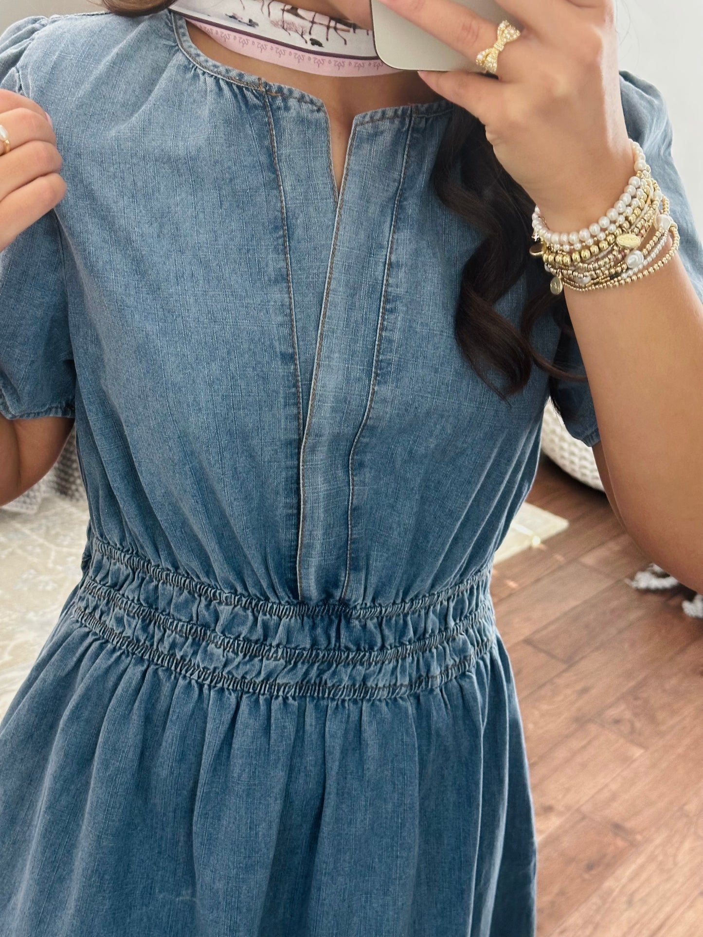 The Cheyenne Smocked Waist Denim Dress