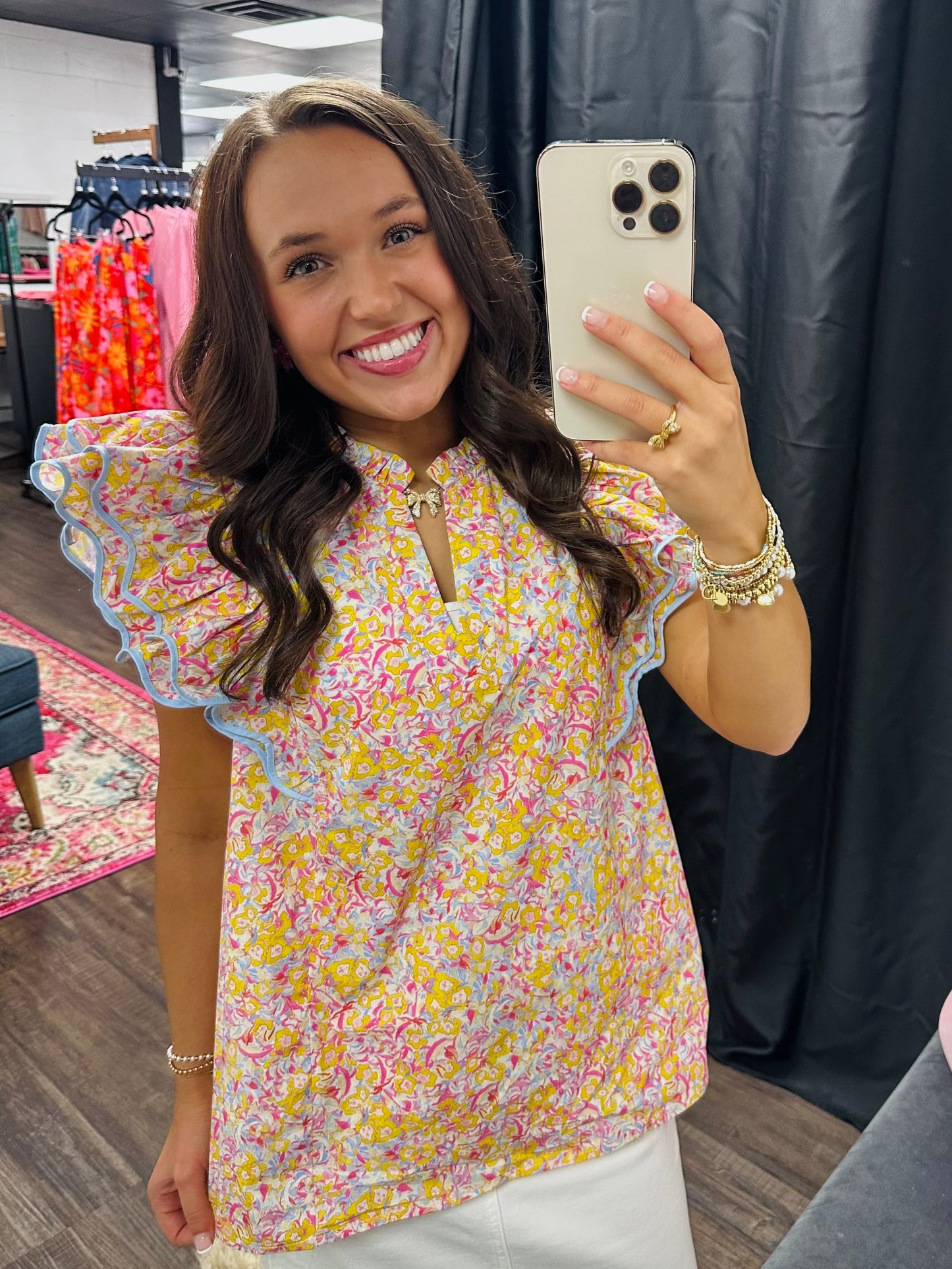The Carolina Yellow Floral Ruffle Top