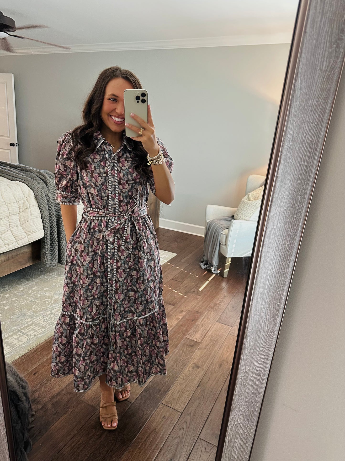The Quinn Brown Floral Midi Dress