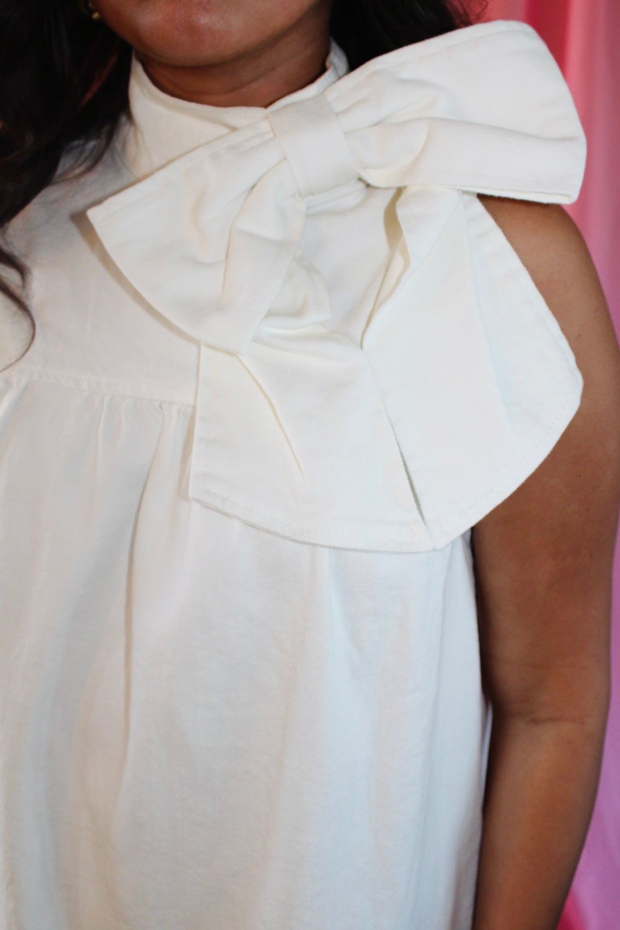 The Pearl Bow Denim Dress