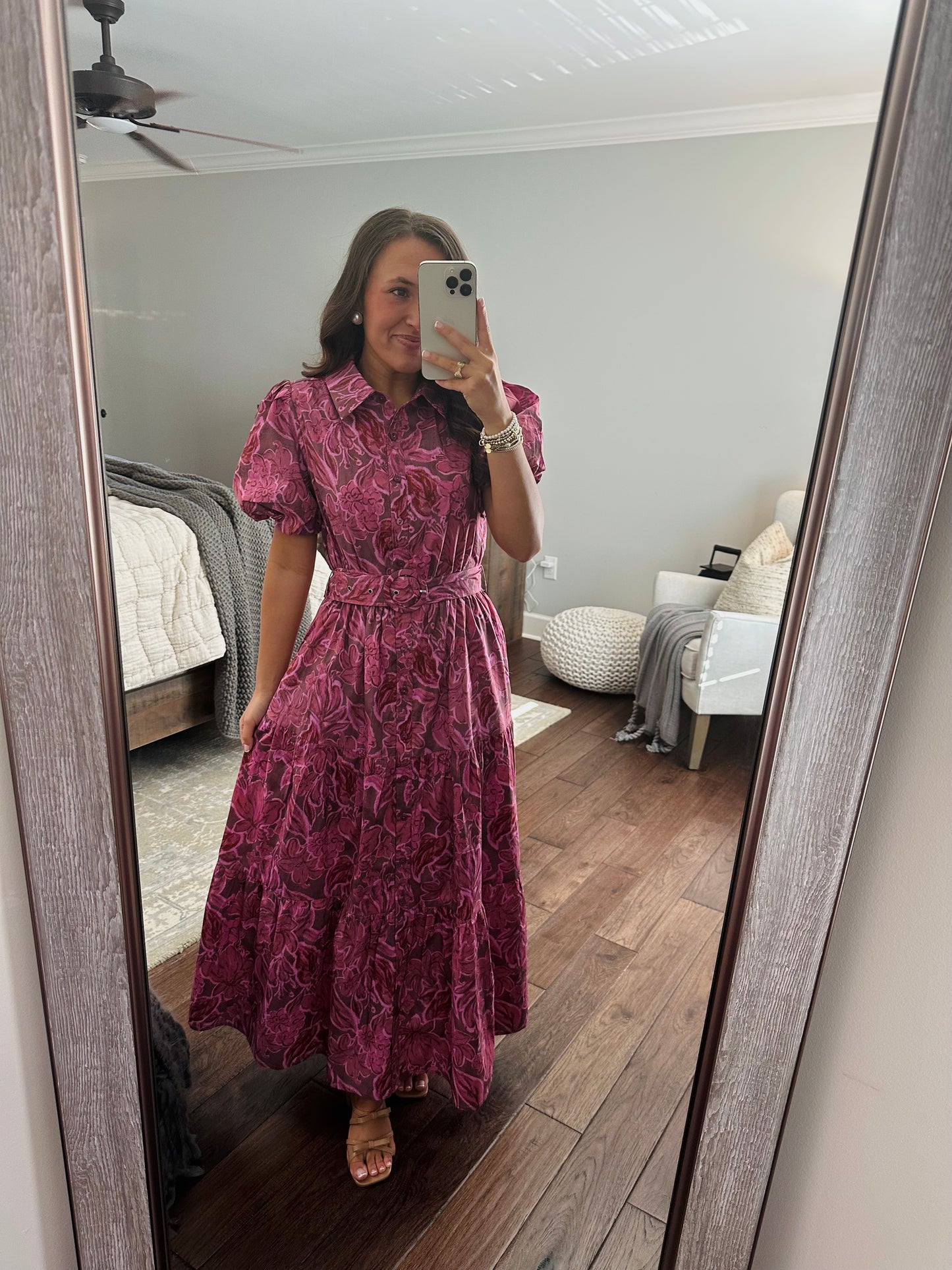 The Danyale Rosy Brown Floral Midi Dress