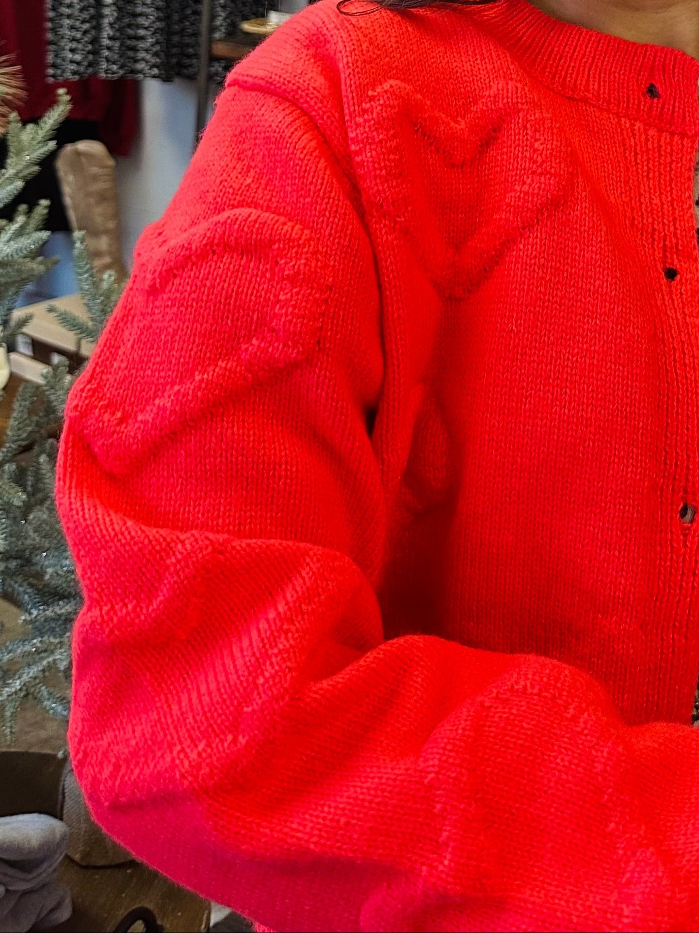 My Heart Print Red Cardigan Sweater