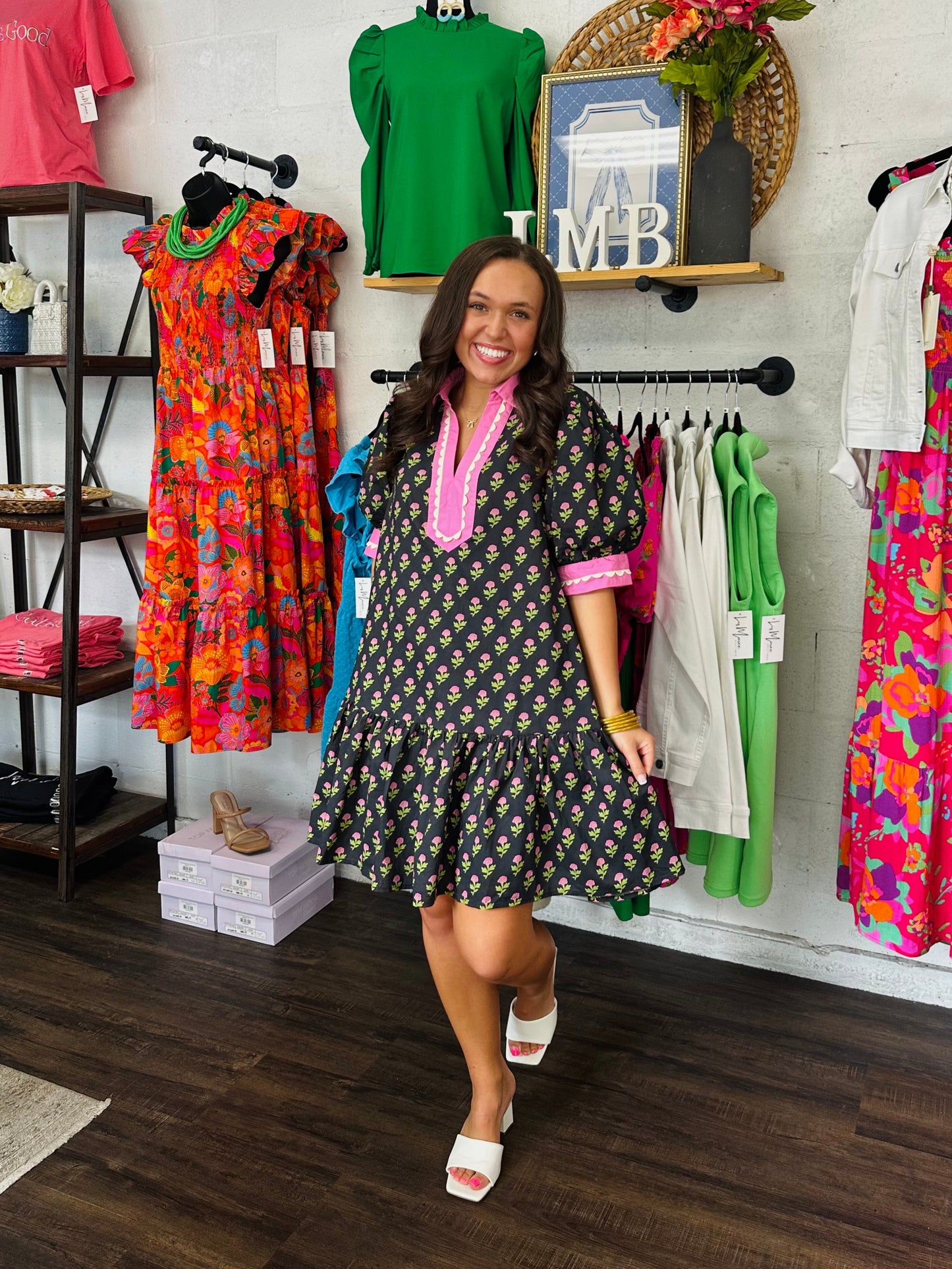 The Bryley Black and Pink Floral Dress
