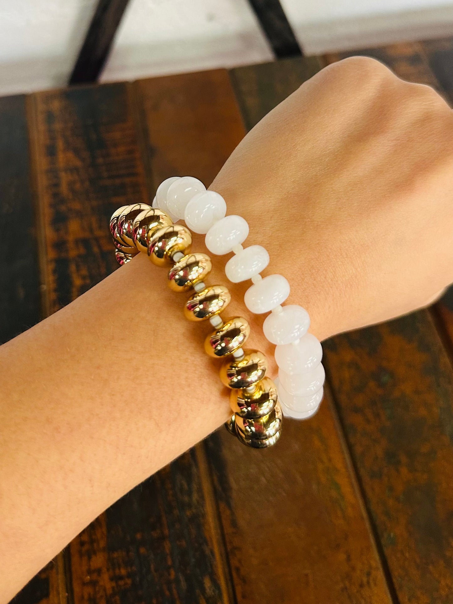 White + Gold Chunky Marble Bracelet Set