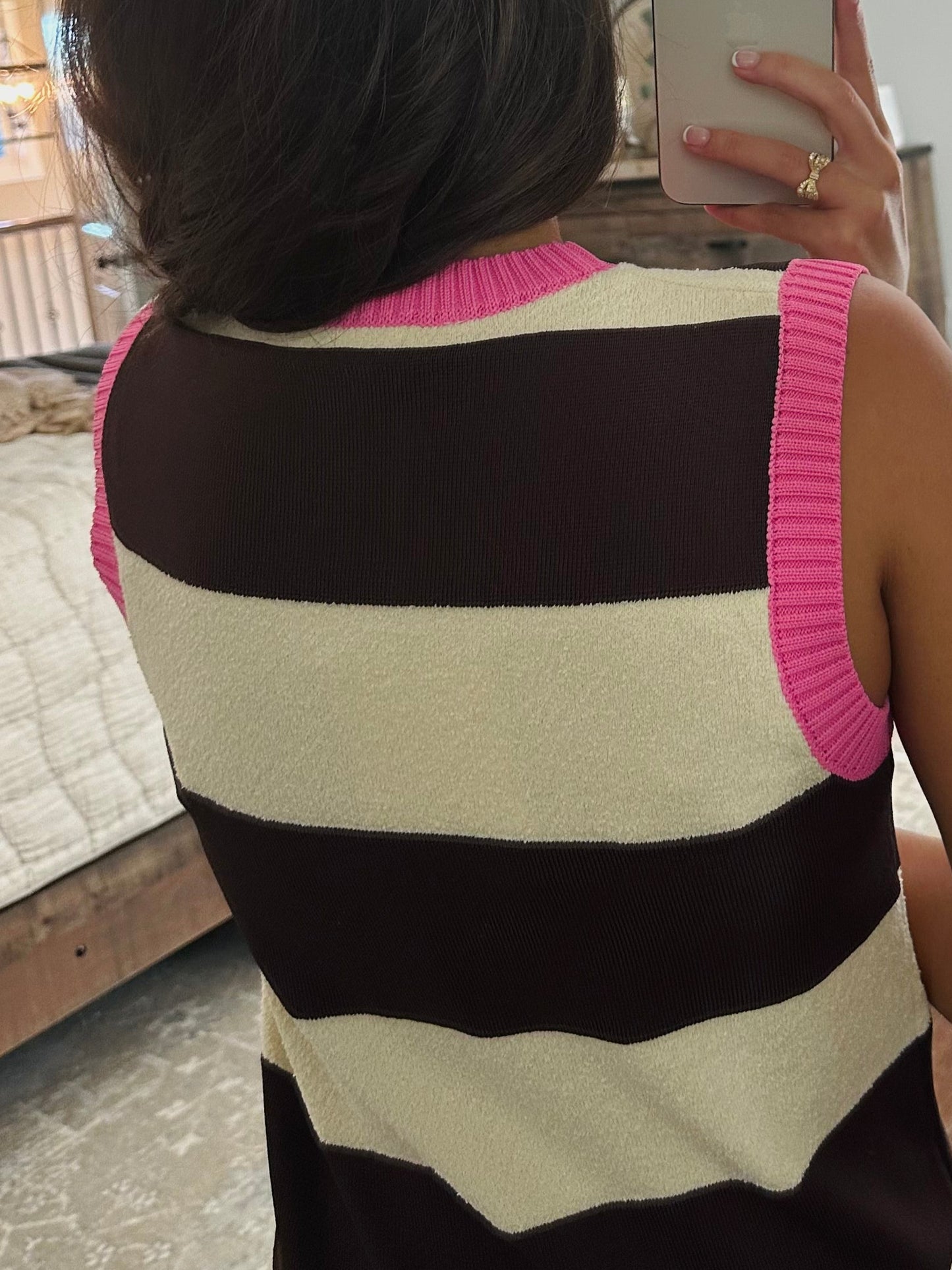The Everlee Pink + Cream Striped Knit Midi Dress