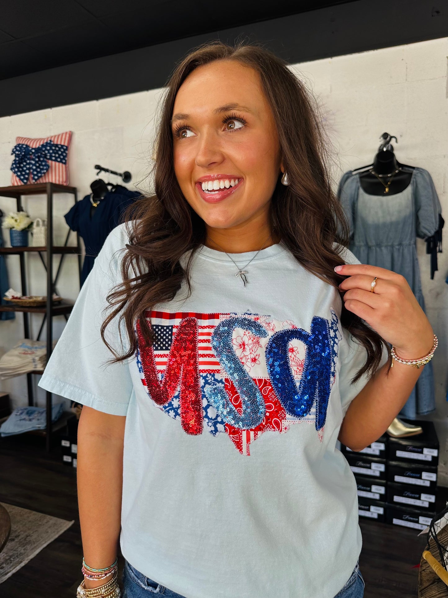 The Patchwork USA Sequin Embroidered Tee