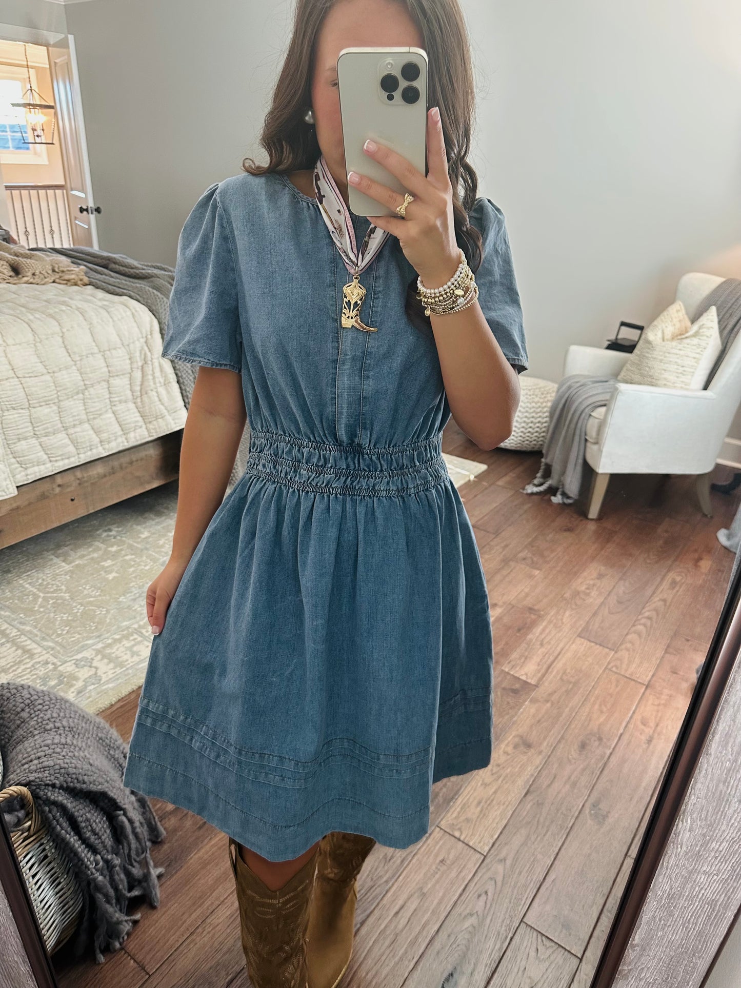 The Cheyenne Smocked Waist Denim Dress