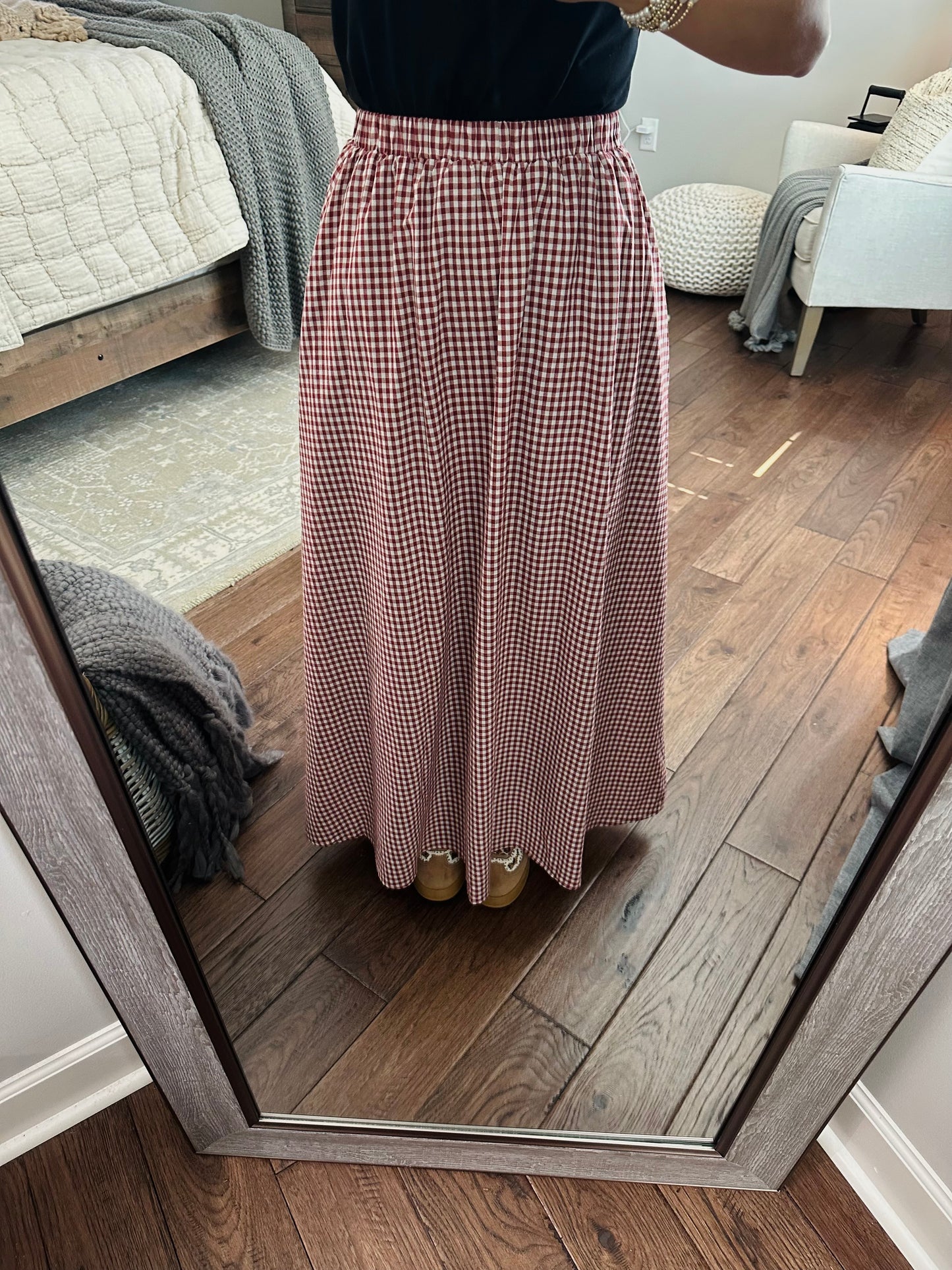 The Flynn Crimson Gingham Maxi Skirt