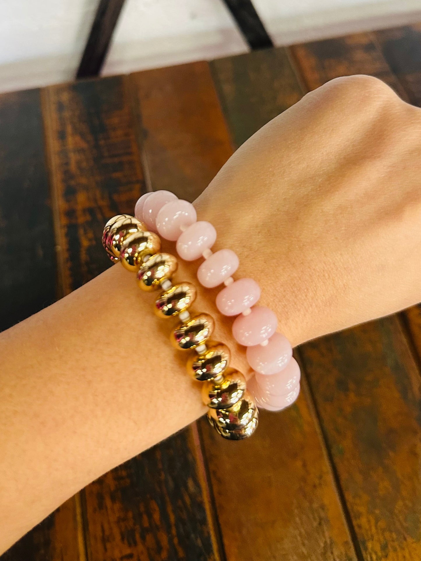Pink + Gold Chunky Marble Bracelet Set