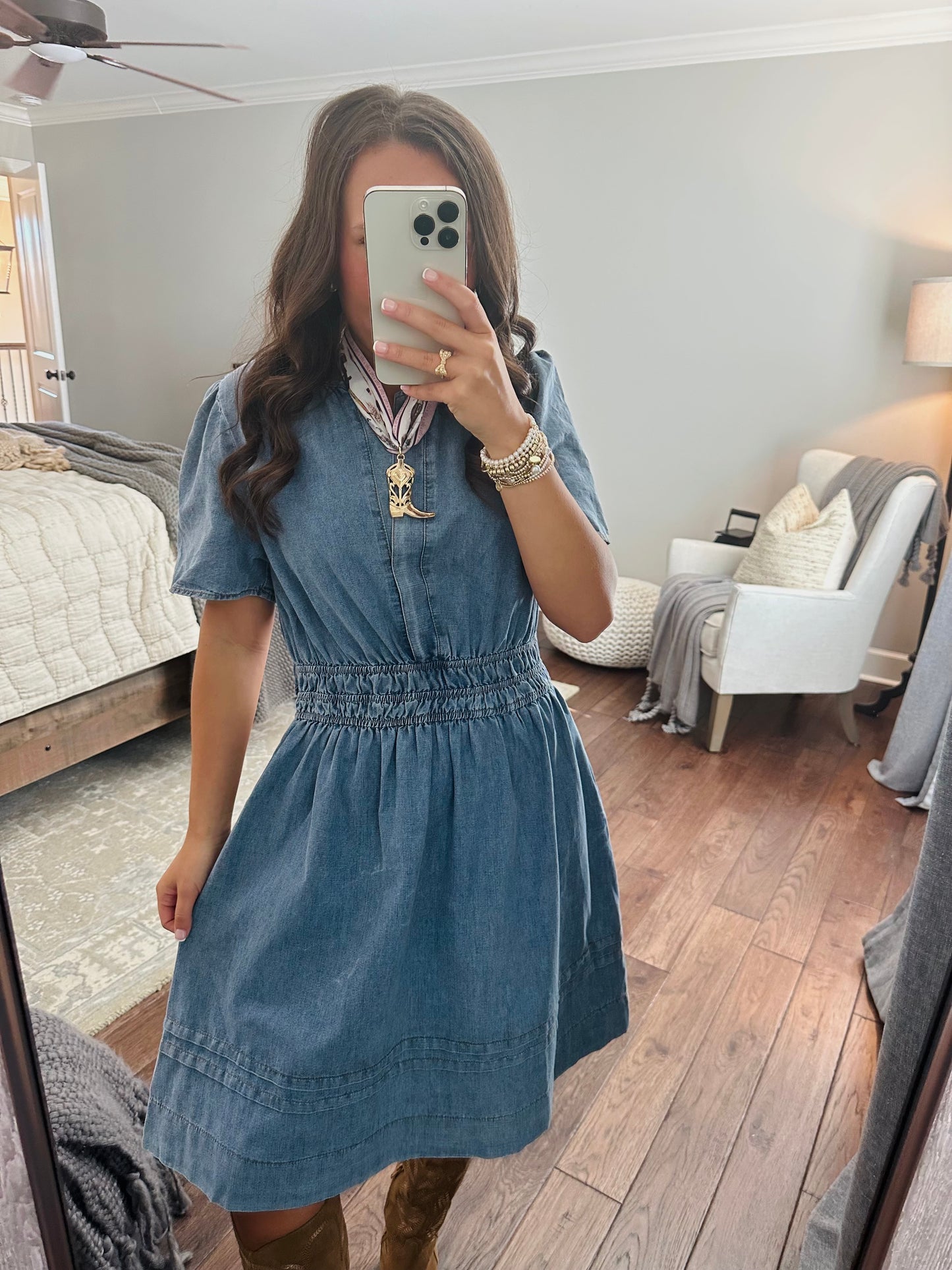 The Cheyenne Smocked Waist Denim Dress