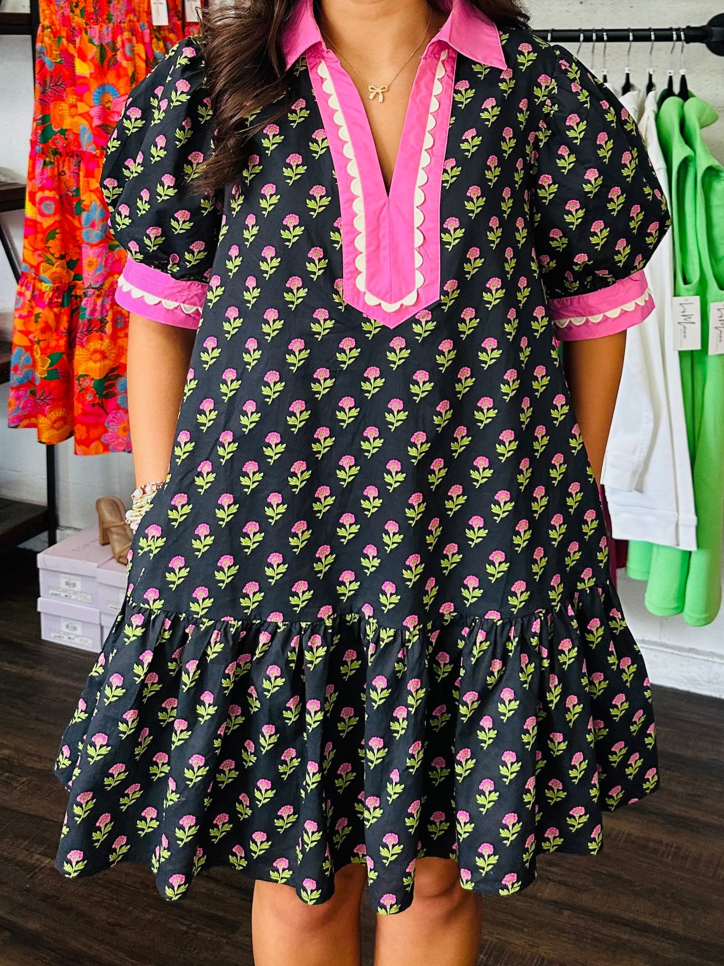 The Bryley Black and Pink Floral Dress