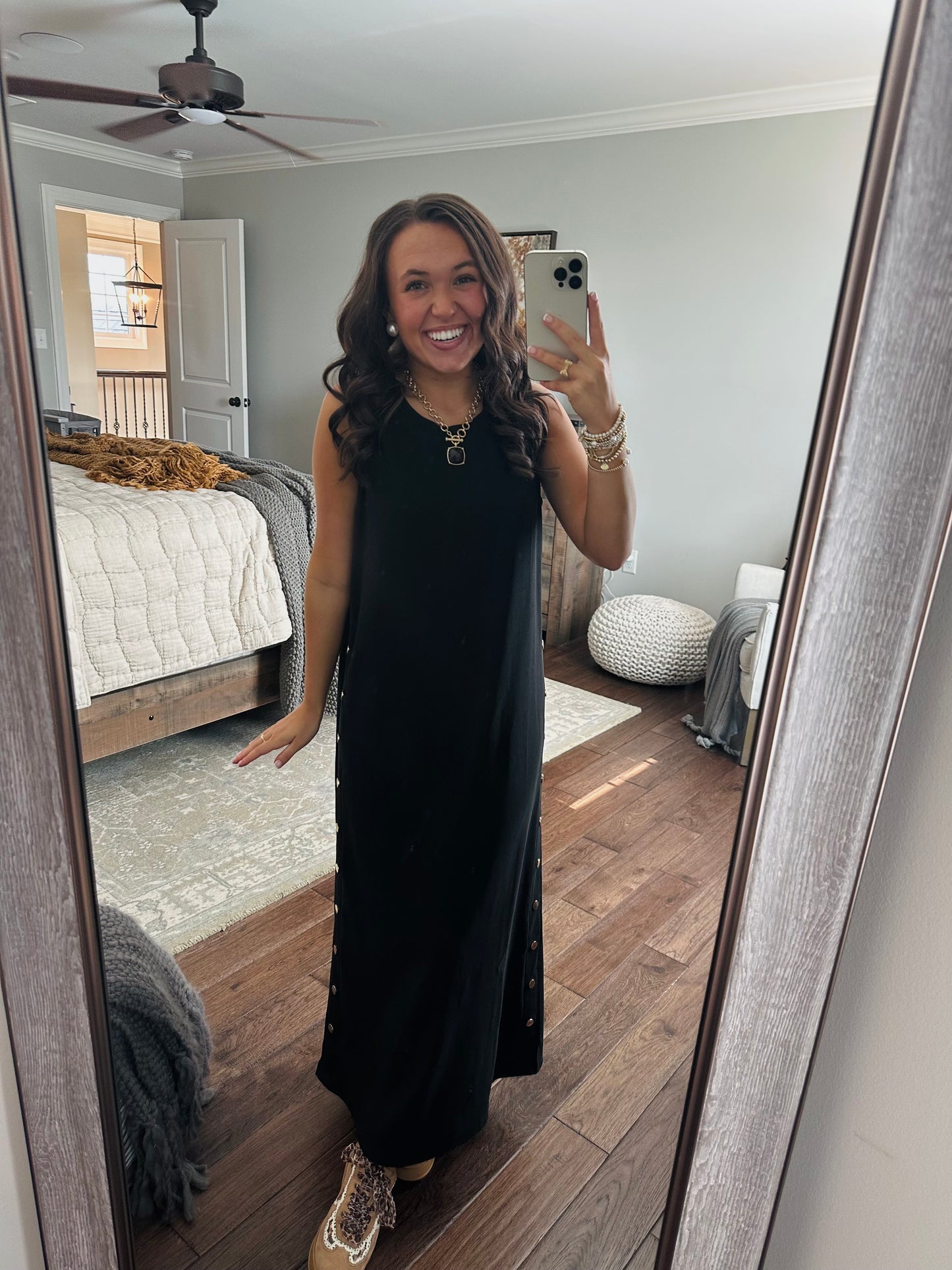 The Brooke Black Ribbed Midi Dress