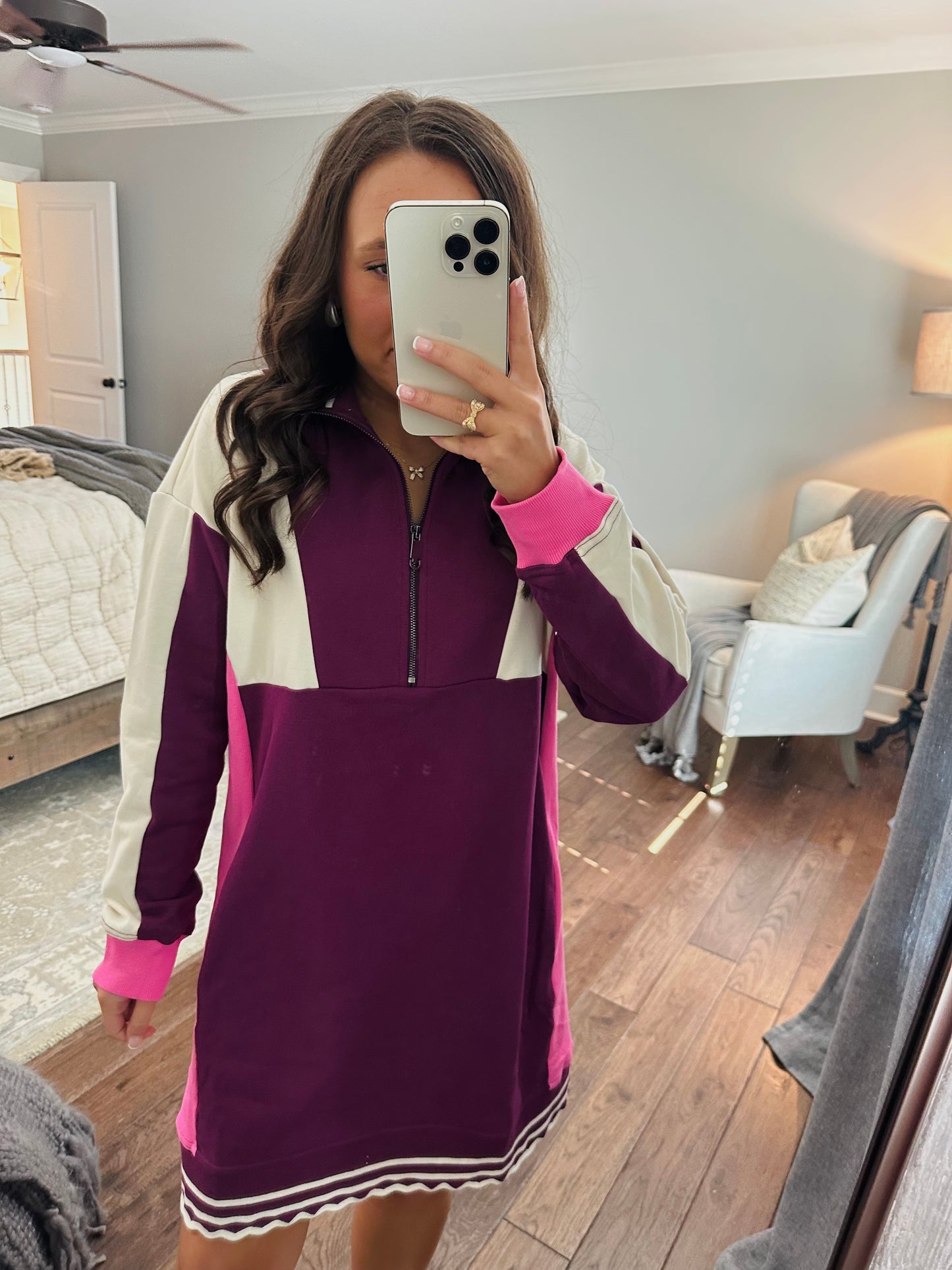 The Mal Purple + Pink Colorblock Quarter-Zip Dress
