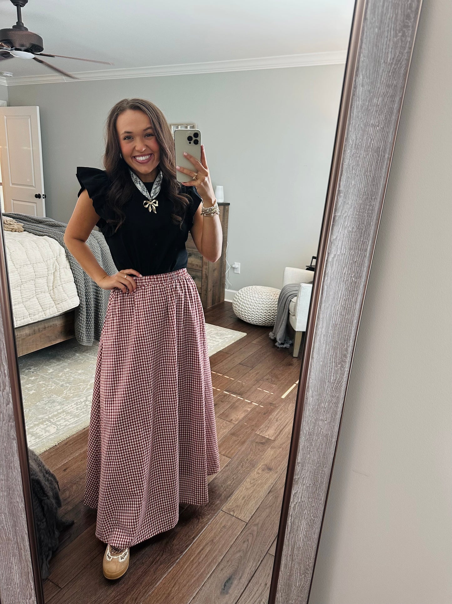 The Flynn Crimson Gingham Maxi Skirt