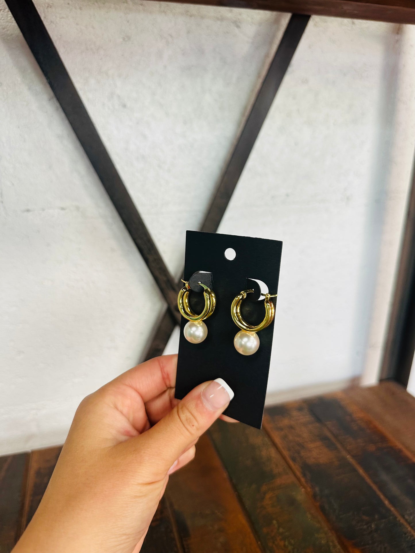 Pearl Drop Gold Hoop Earring