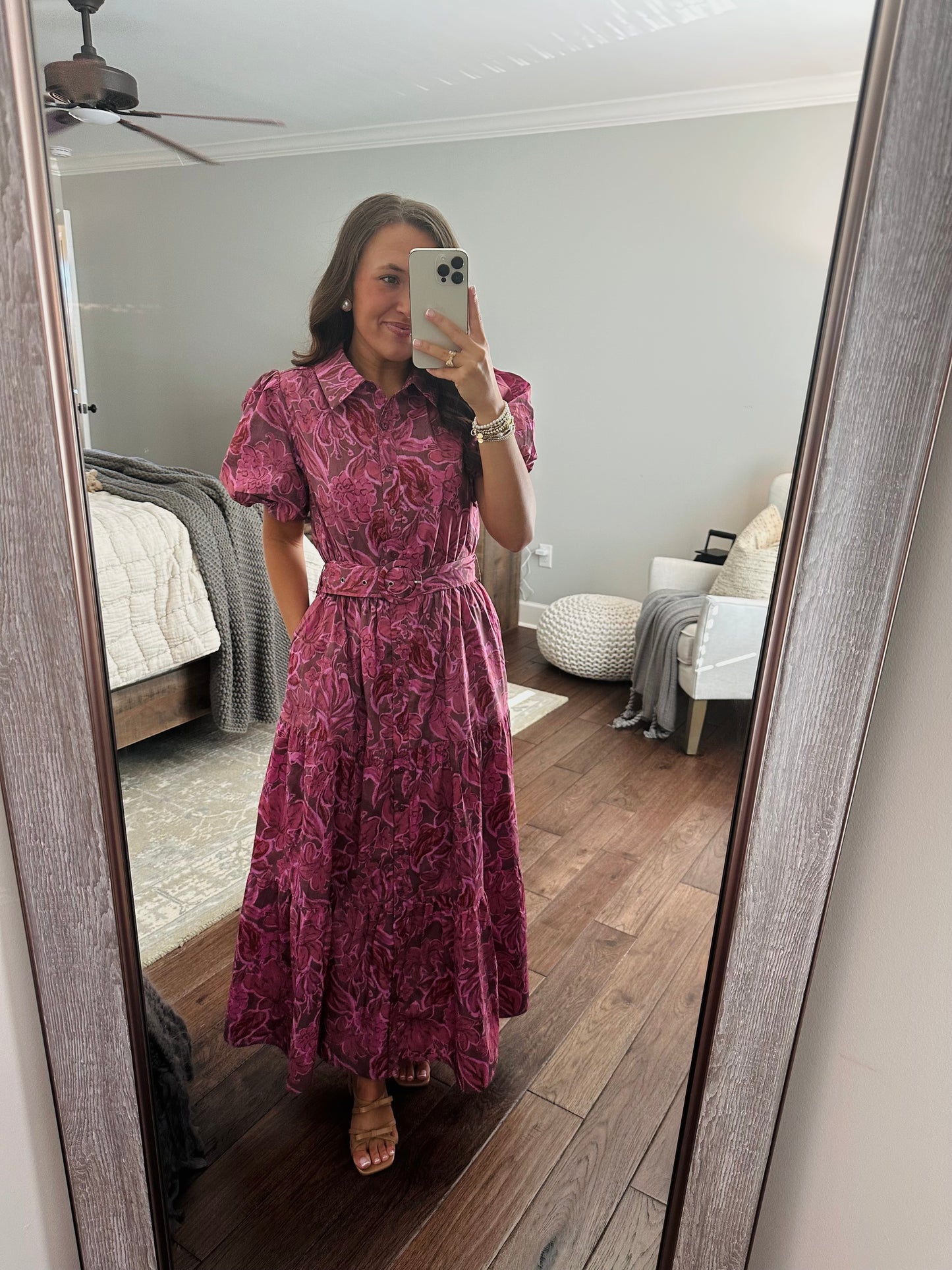 The Danyale Rosy Brown Floral Midi Dress