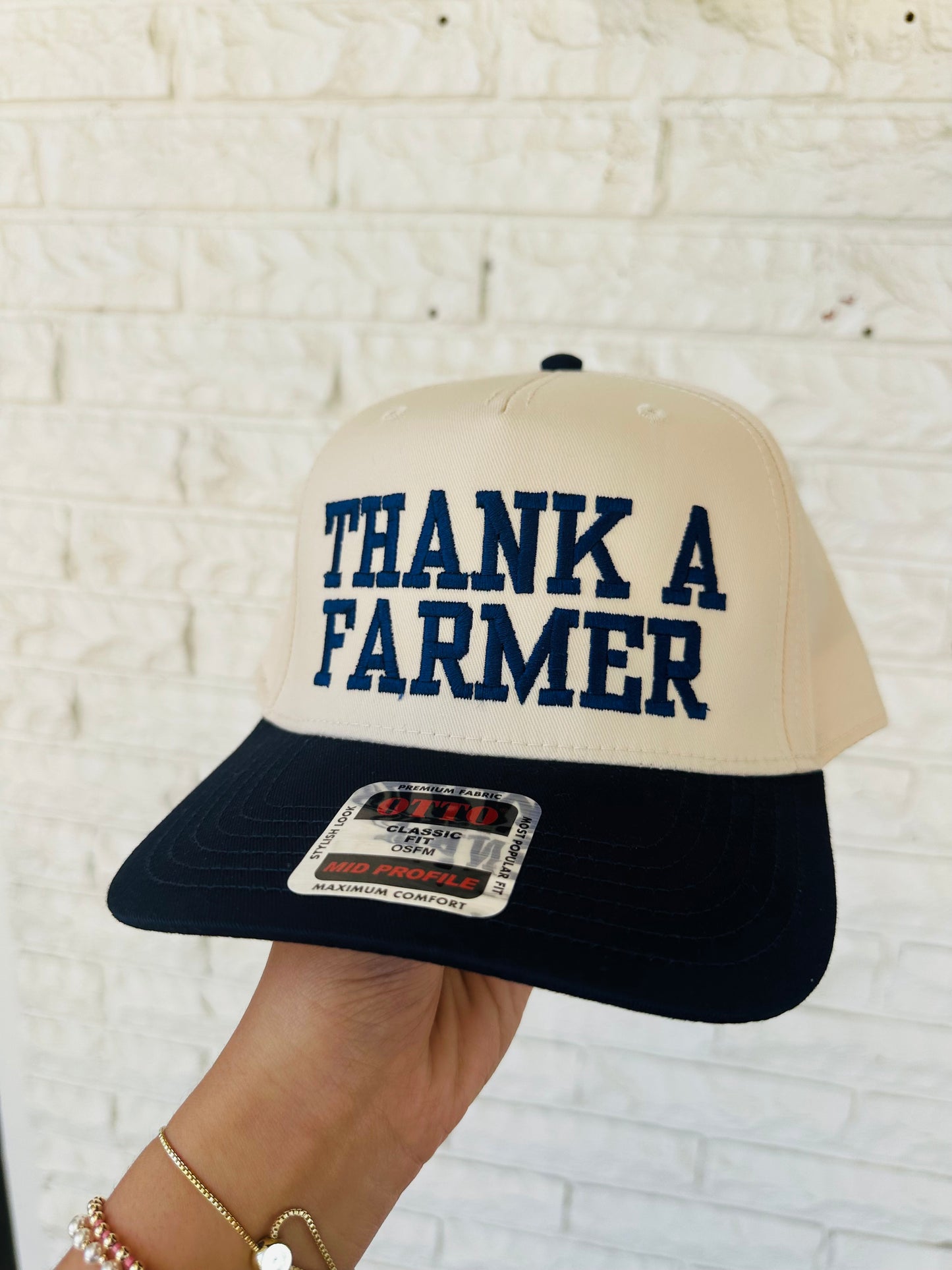 Navy 'Thank A Farmer' Embroidered Trucker Hat
