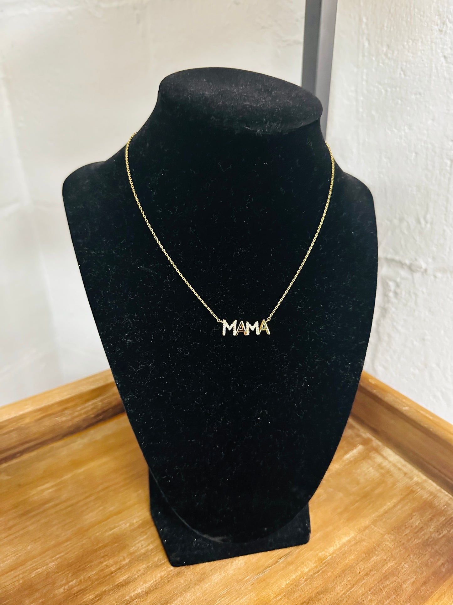 Gold Cubic Zirconia 'MAMA' Pendant Necklace
