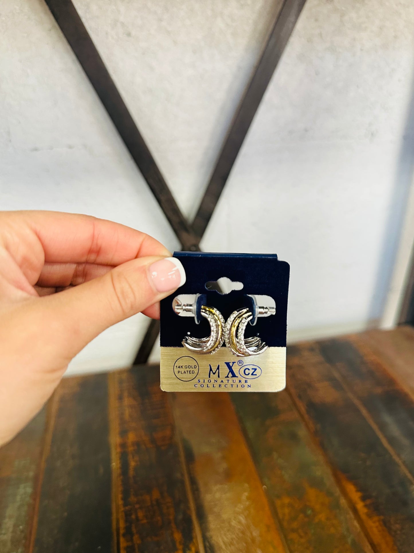 Two Tone 14k Gold Plated Hoop Earring