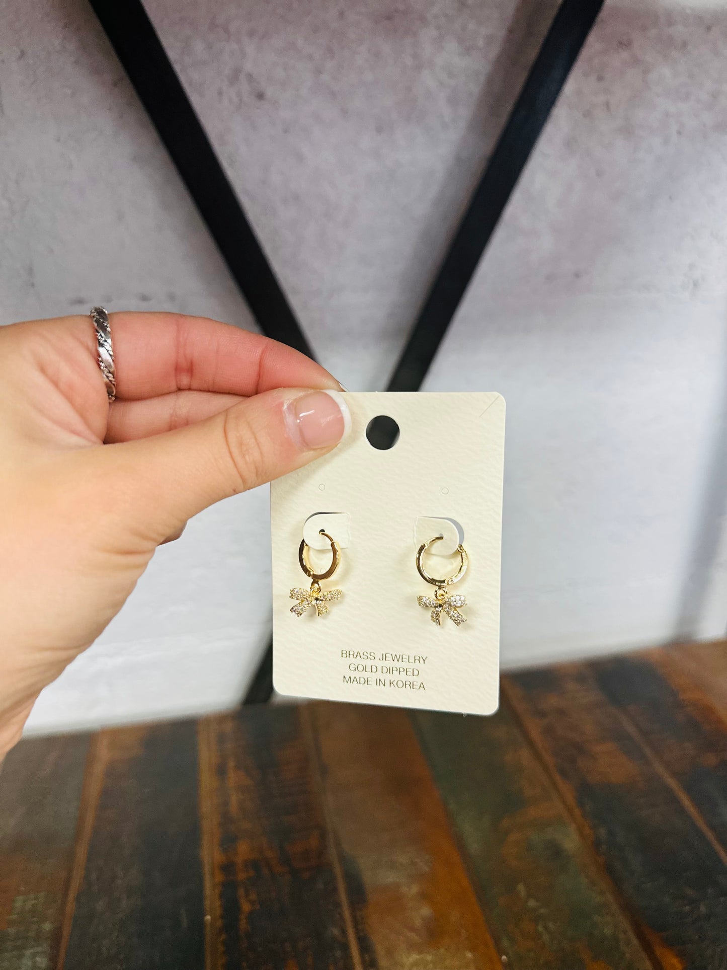 Dainty Gold Bow Dangling Hoop Earring