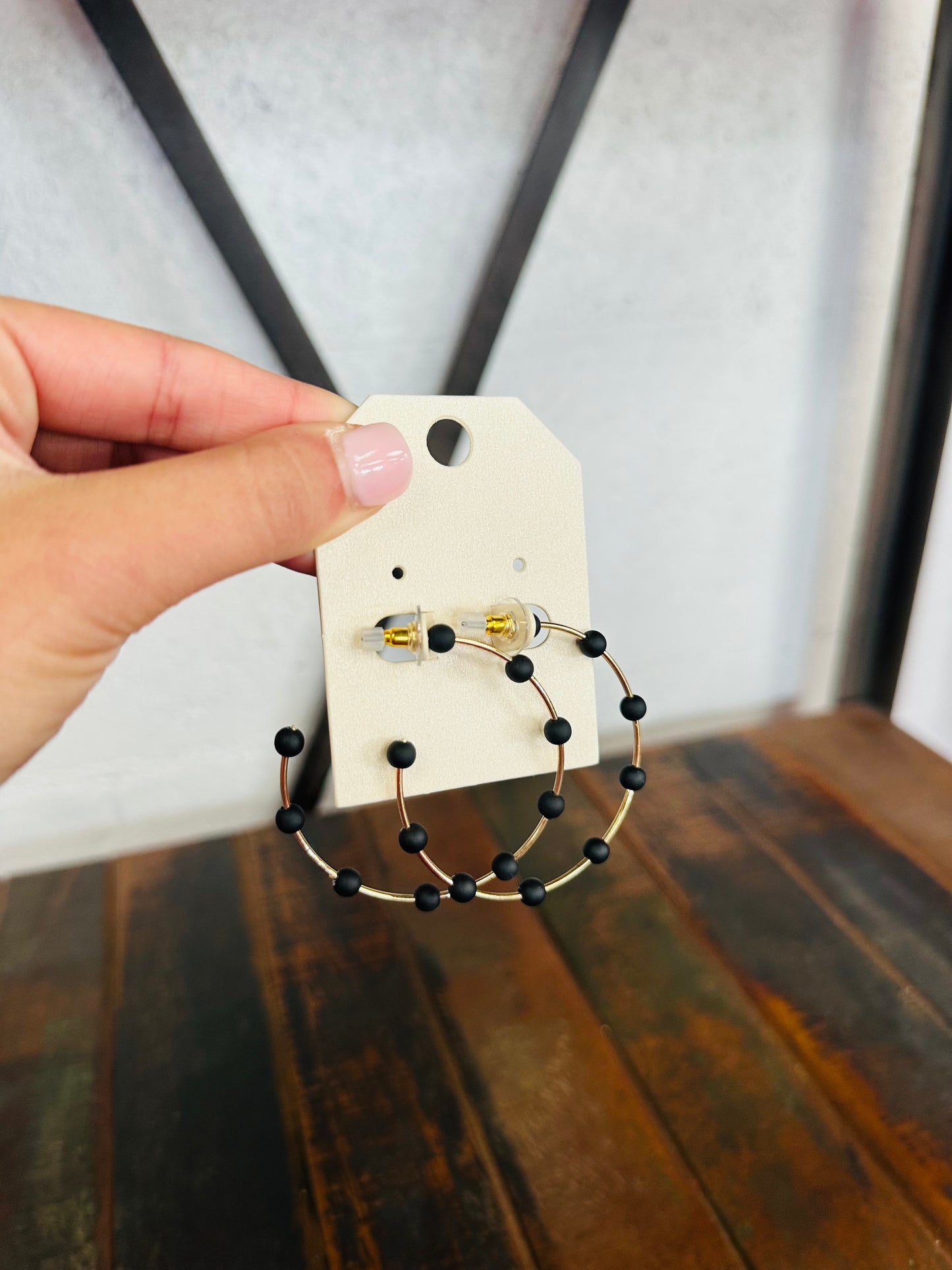 Black & Gold Beaded Hoop Earring