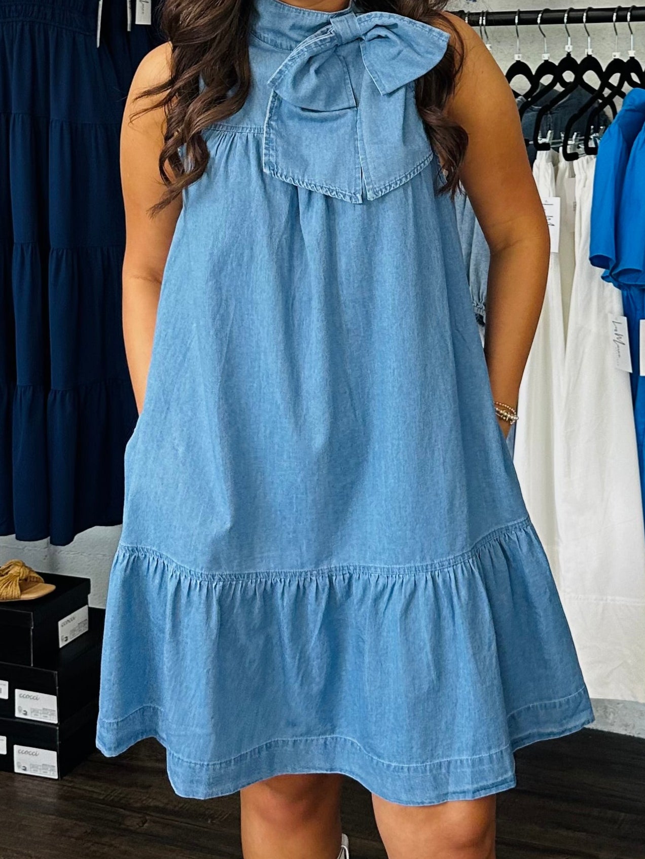 The Skylah Denim Bow Dress
